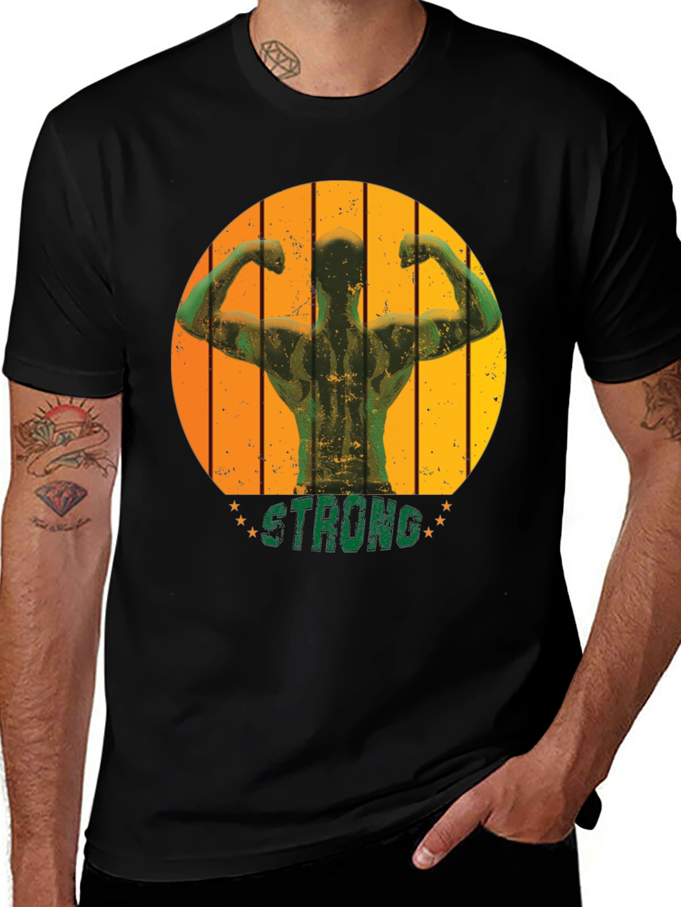 Mens Black Strong Muscle Graphic T-Shirt