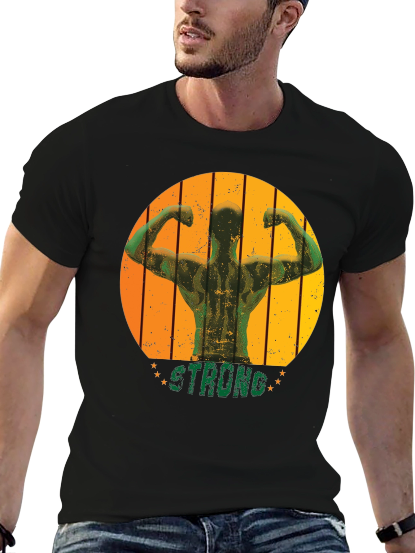 Mens Black Strong Muscle Graphic T-Shirt