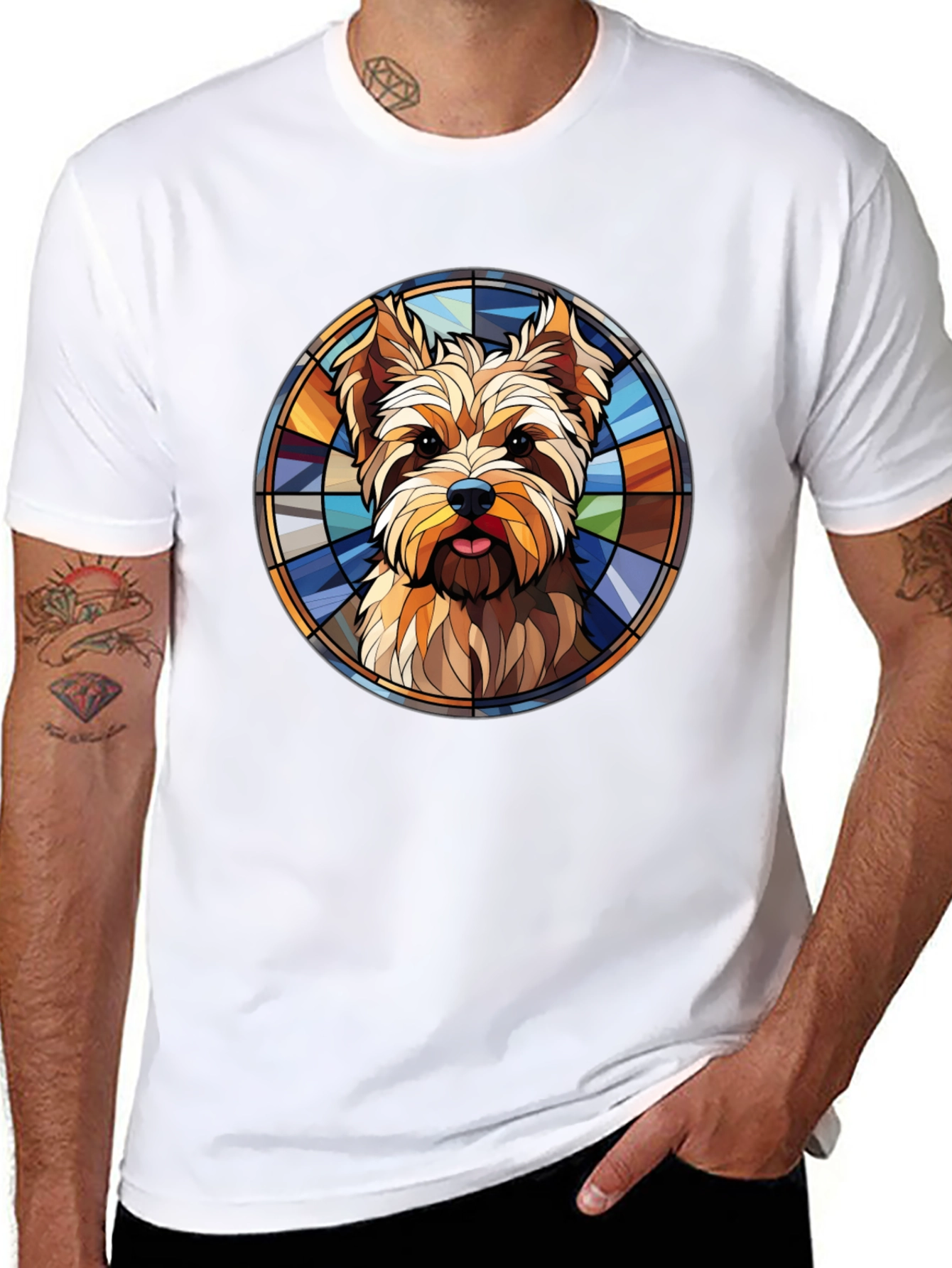 Yorkie Dog Stained Glass Graphic Tee