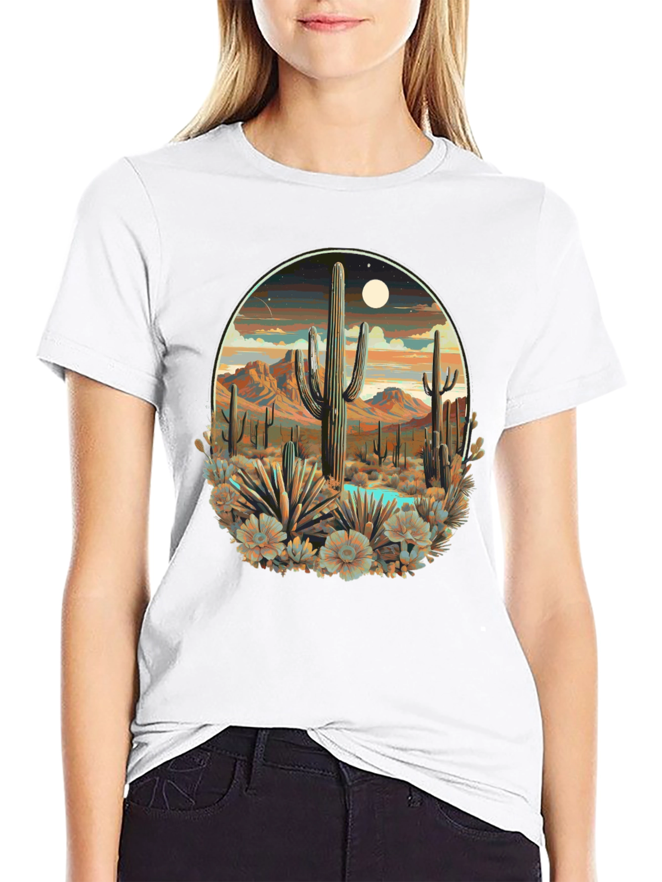 Desert Cactus Scene Graphic T-Shirt