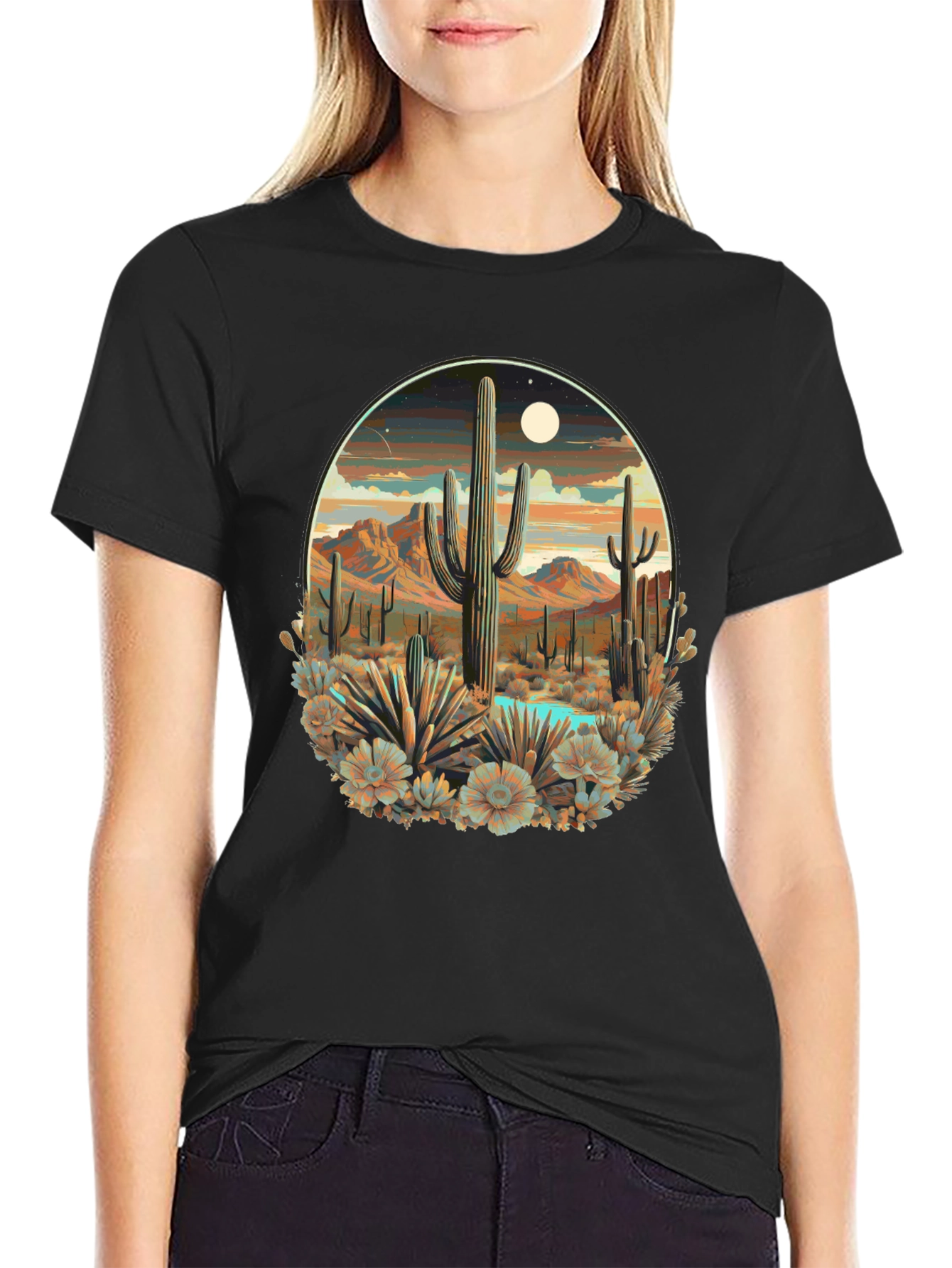 Desert Cactus Scene Graphic T-Shirt