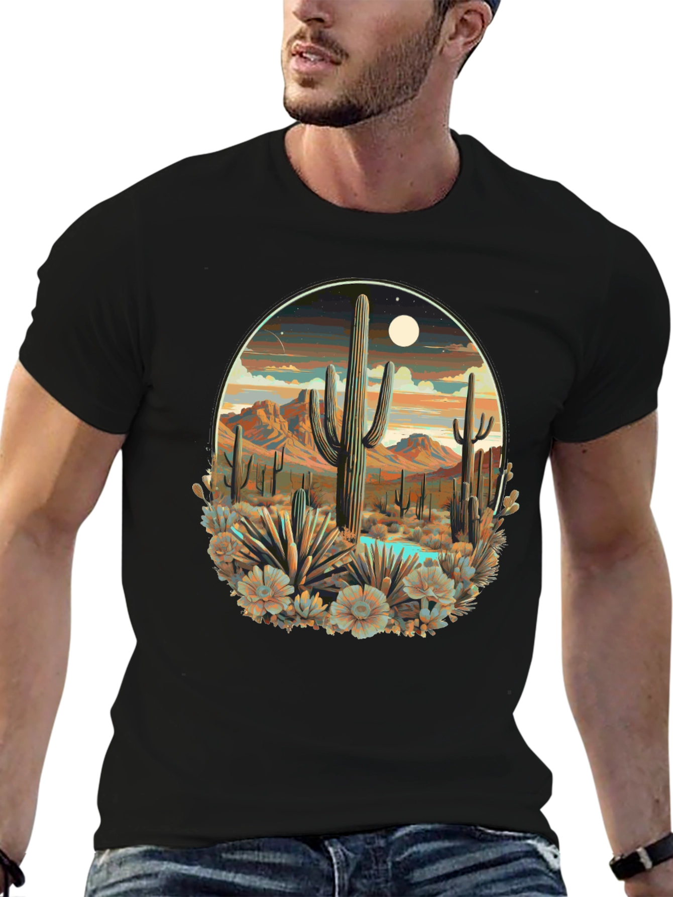Desert Cactus Scene Graphic T-Shirt