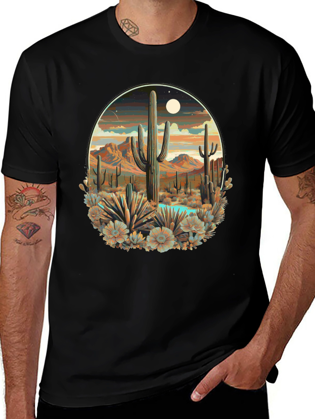 Desert Cactus Scene Graphic T-Shirt
