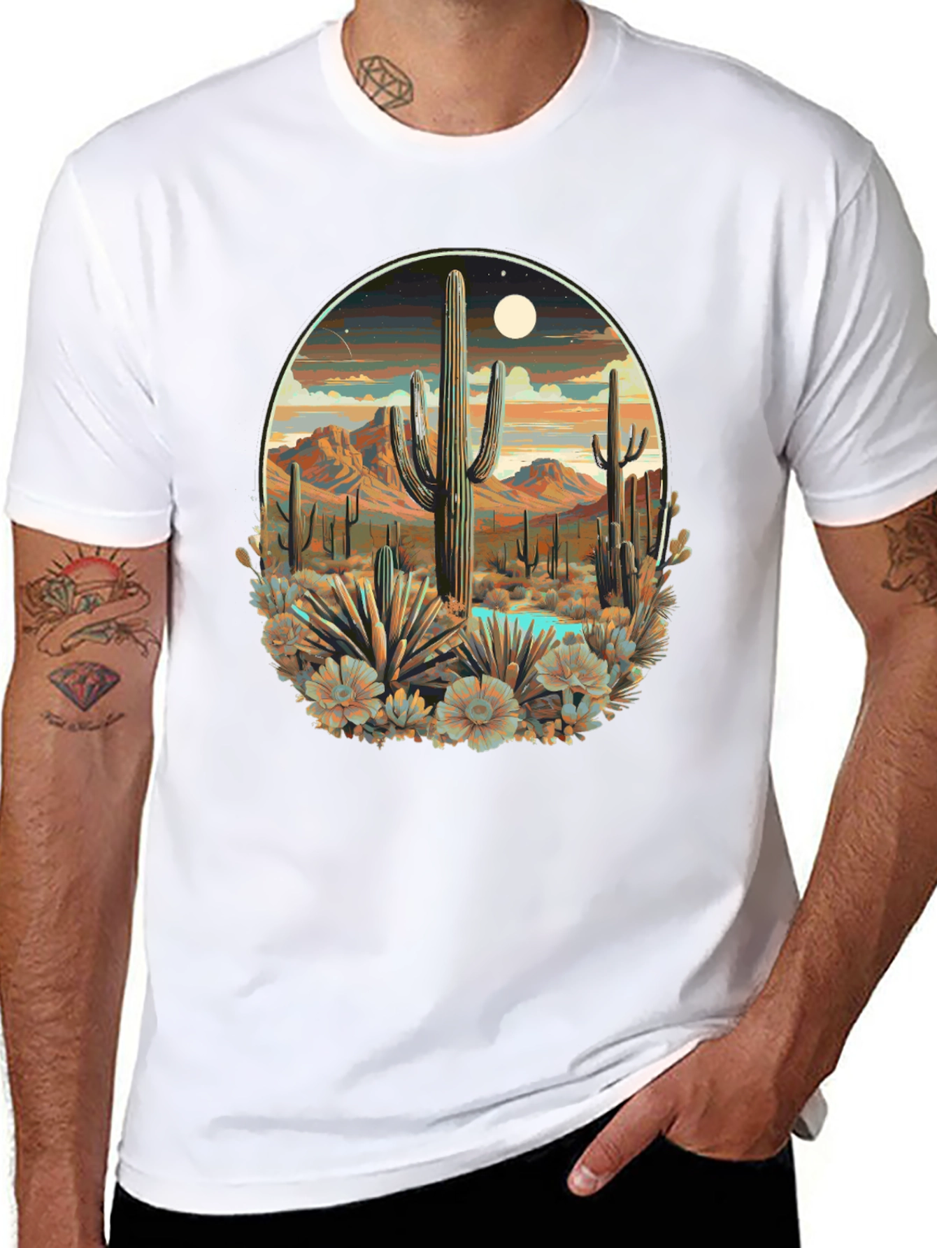 Desert Cactus Scene Graphic T-Shirt