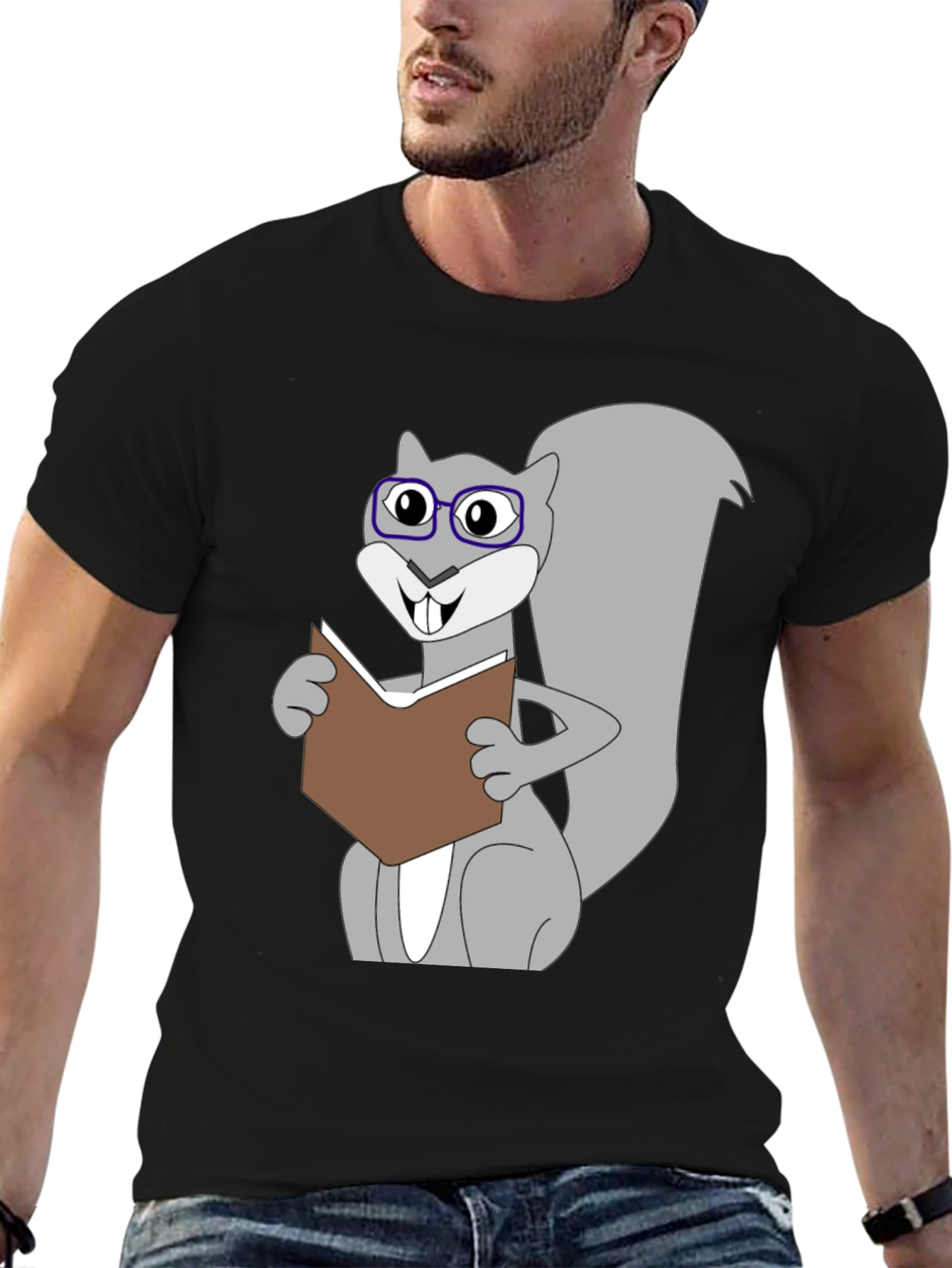 Funny Squirrel Reading Book Graphic T-Shirt