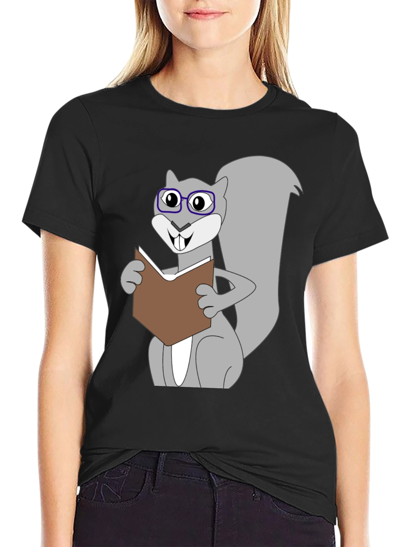 Funny Squirrel Reading Book Graphic T-Shirt