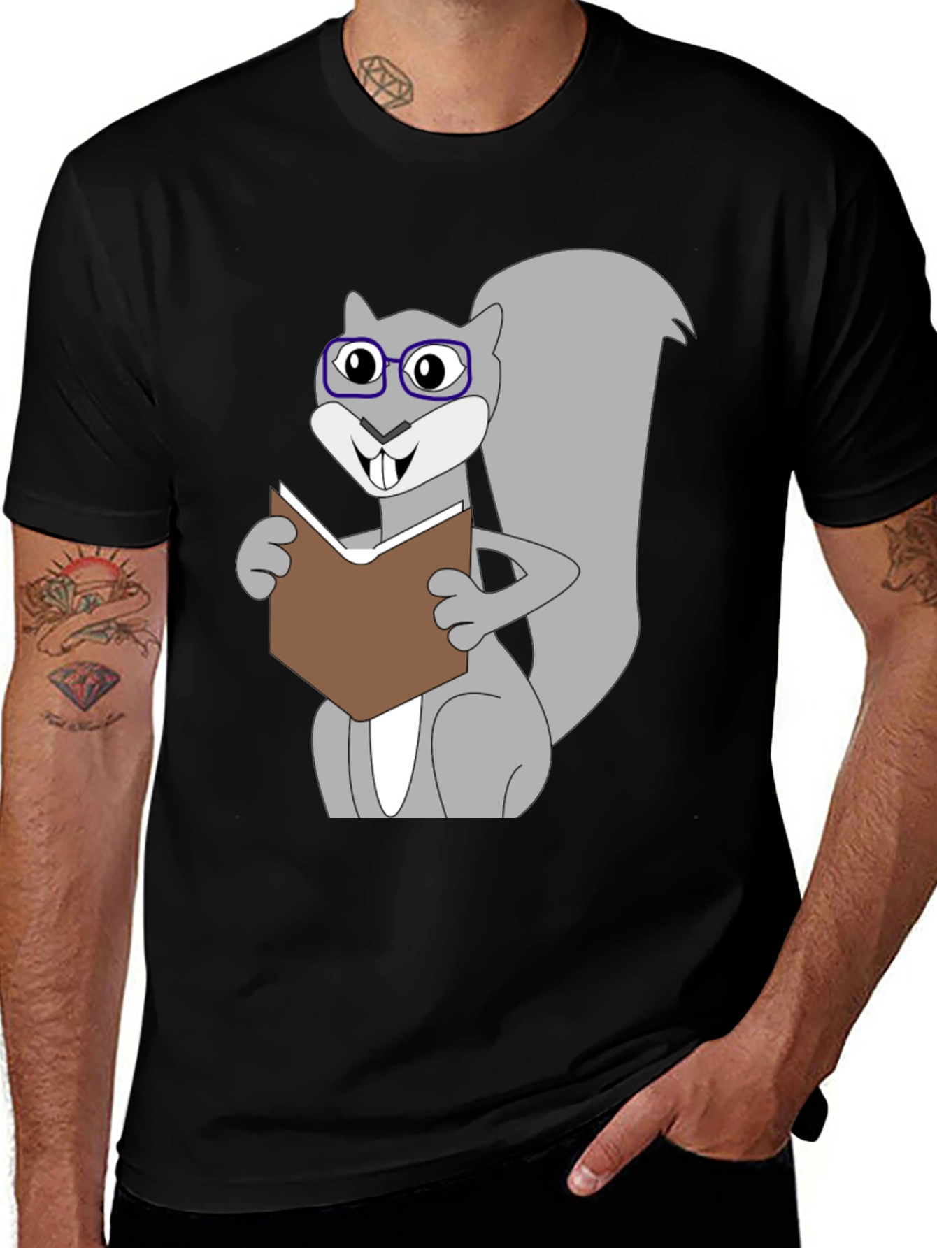 Funny Squirrel Reading Book Graphic T-Shirt