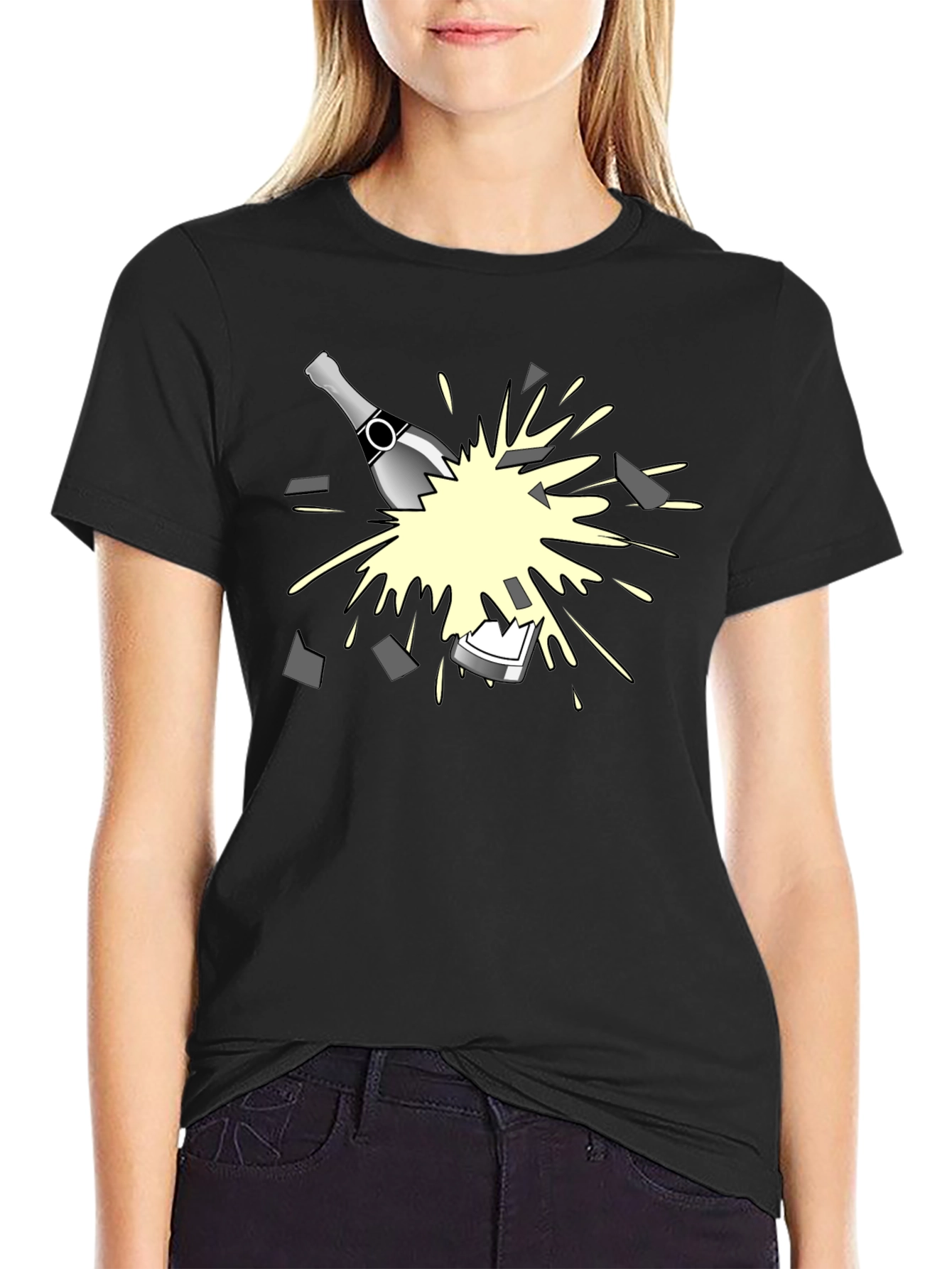 Breaking Champagne Bottle Graphic Tee - Black