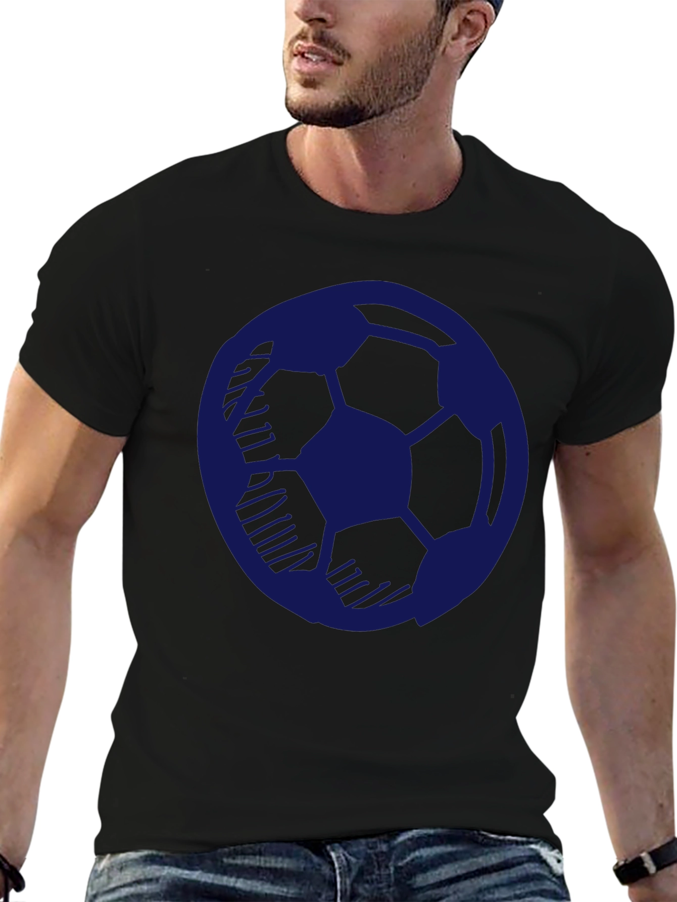 Soccer Ball Graphic Tee - Casual Mens Black T-Shirt
