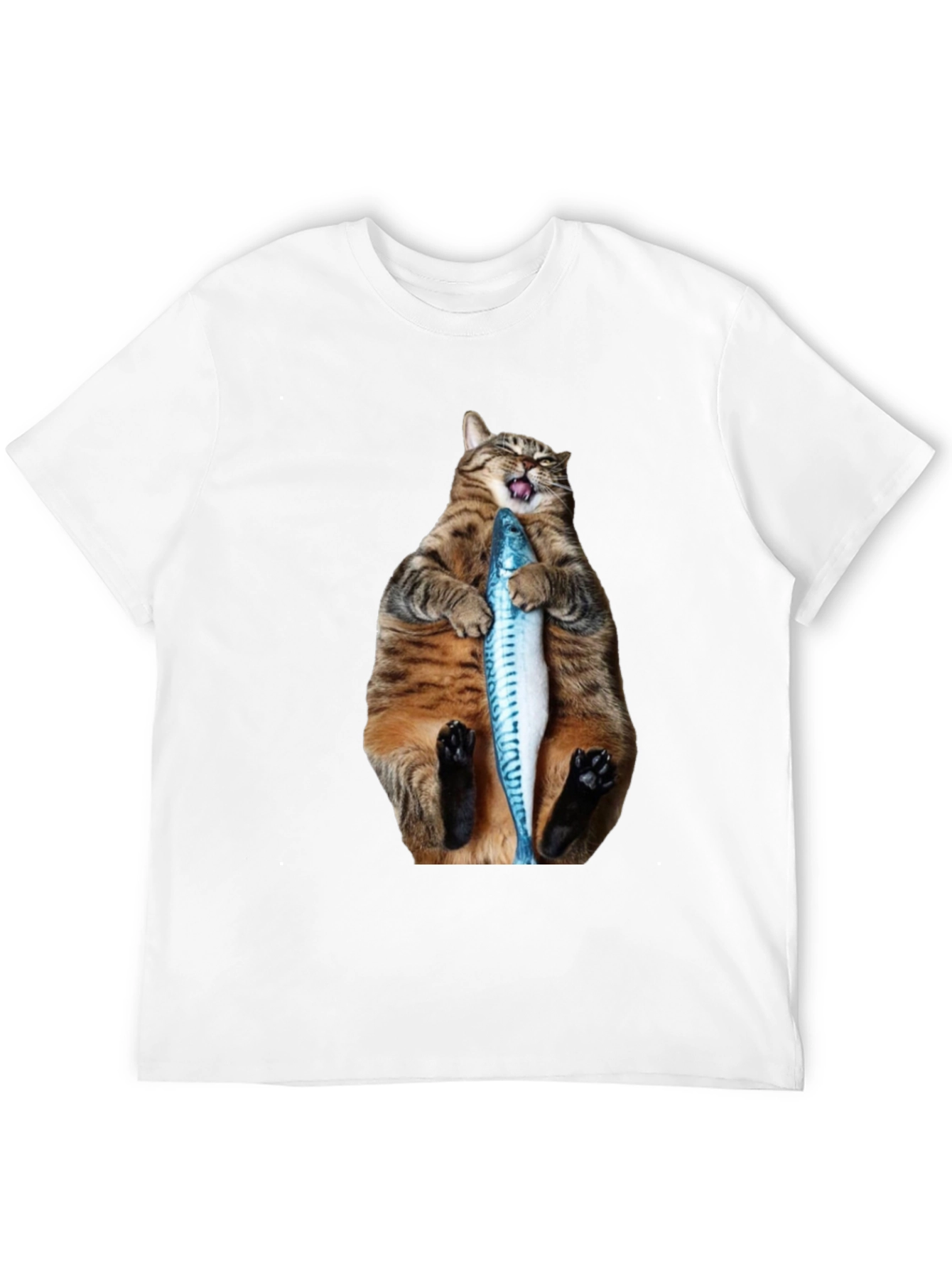 Funny Cat Holding Fish Graphic Tee