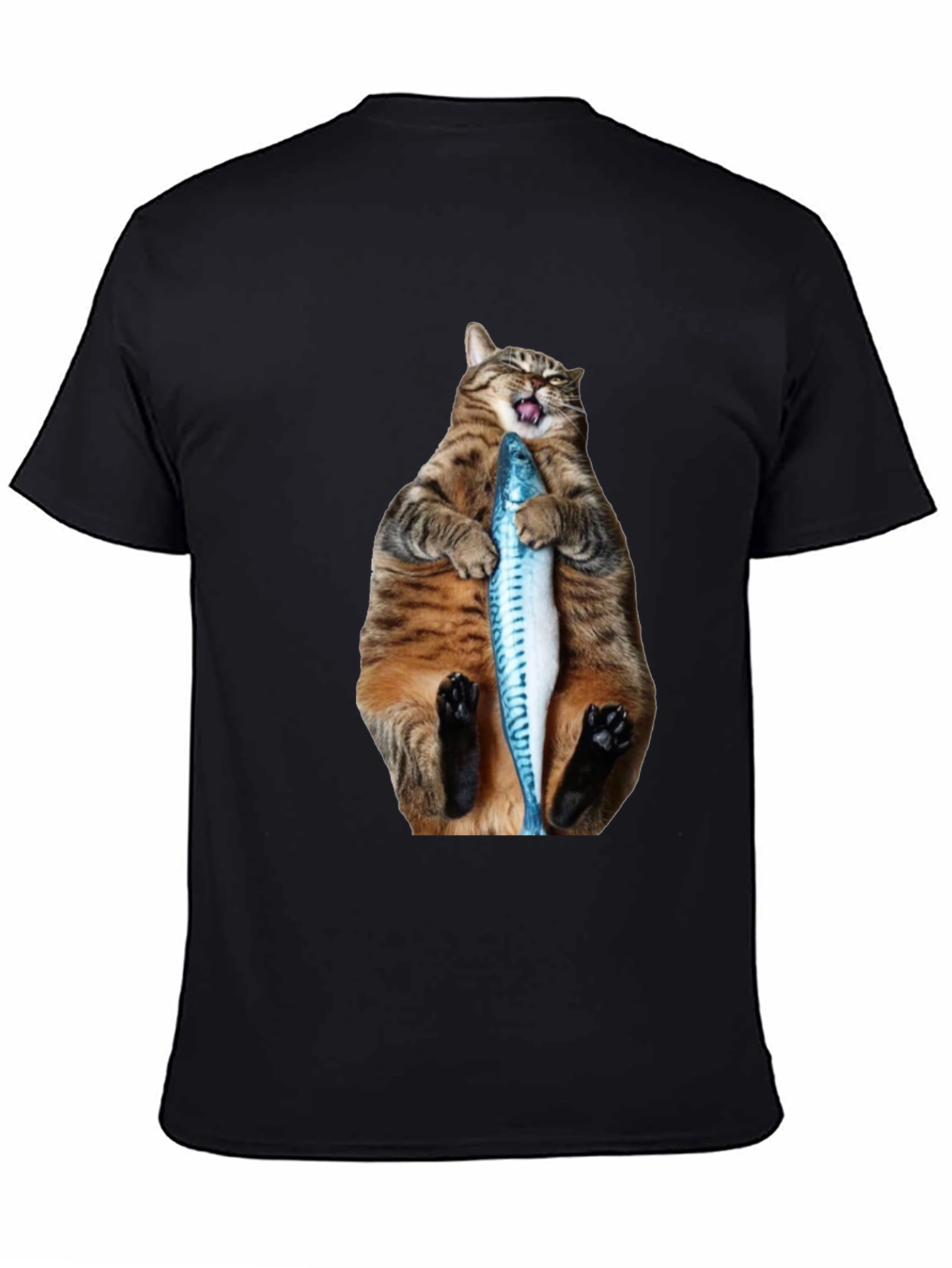 Funny Cat Holding Fish Graphic Tee