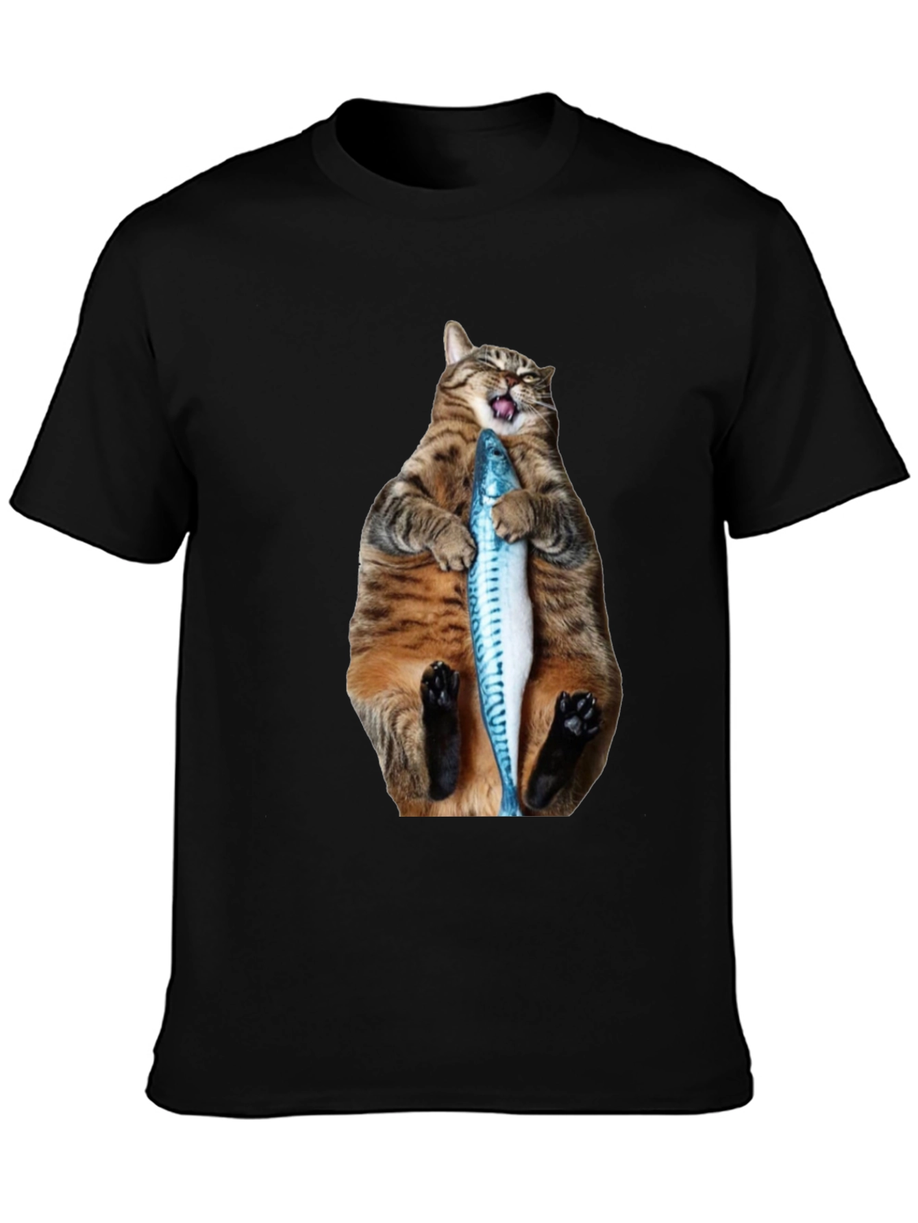 Funny Cat Holding Fish Graphic Tee