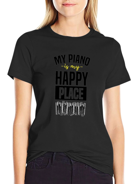 Piano is My Happy Place Black T-Shirt