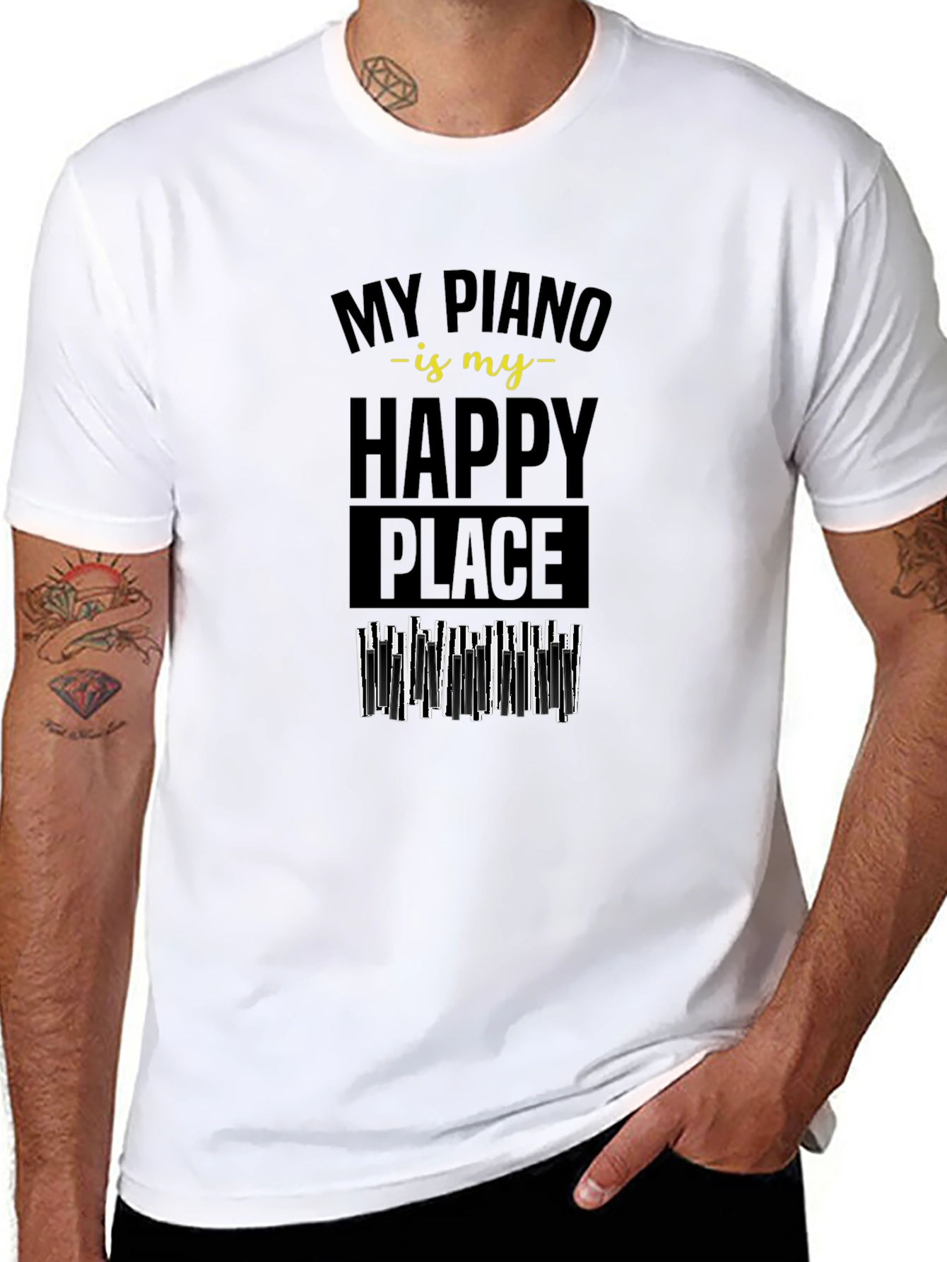 Piano is My Happy Place Black T-Shirt