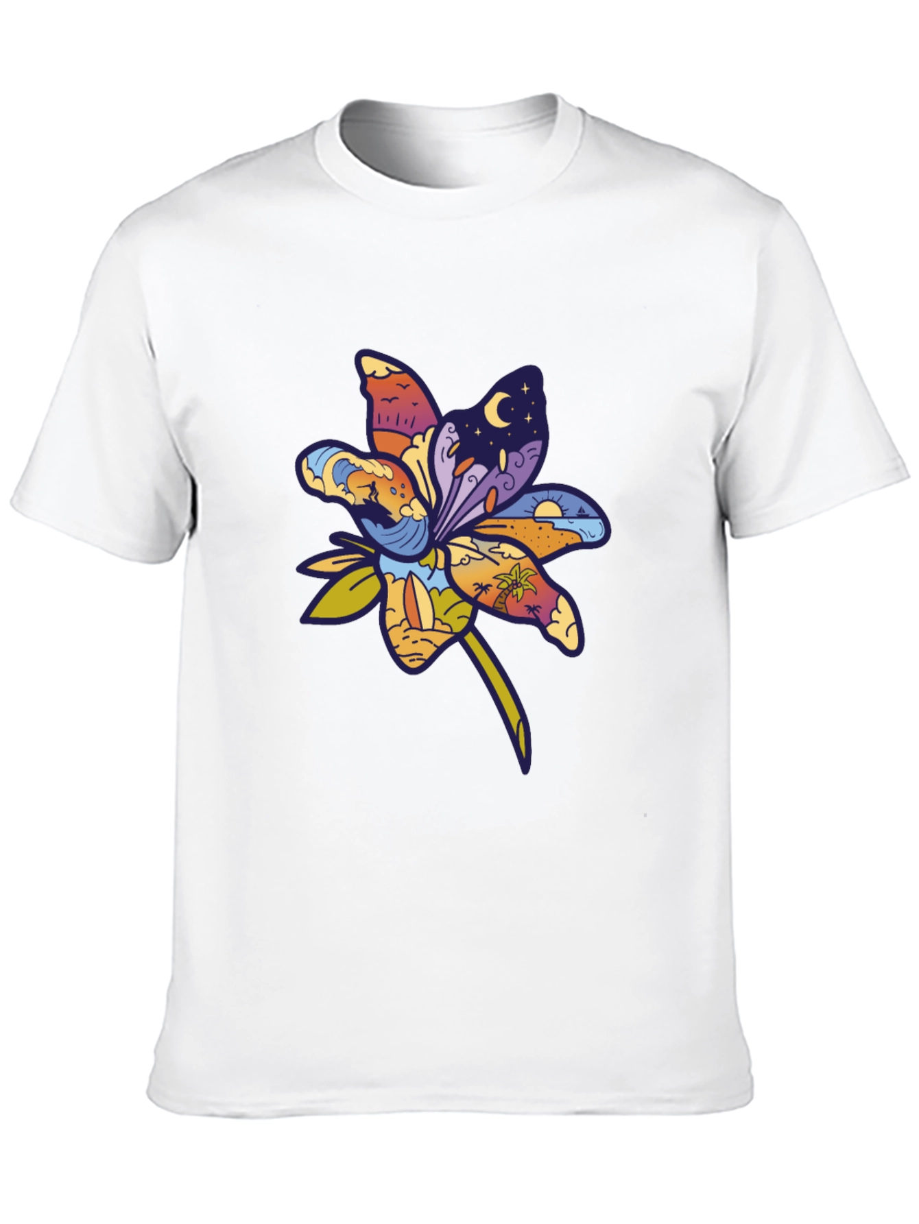 Tropical Flower Graphic T-Shirt - Black