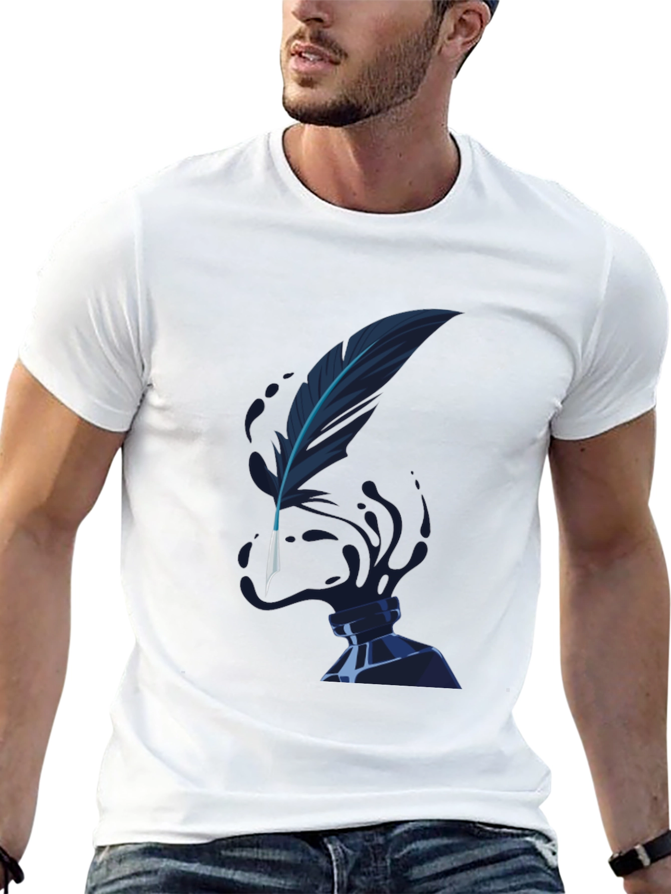 Feather Inkwell Graphic Tee - Classic Black Cotton