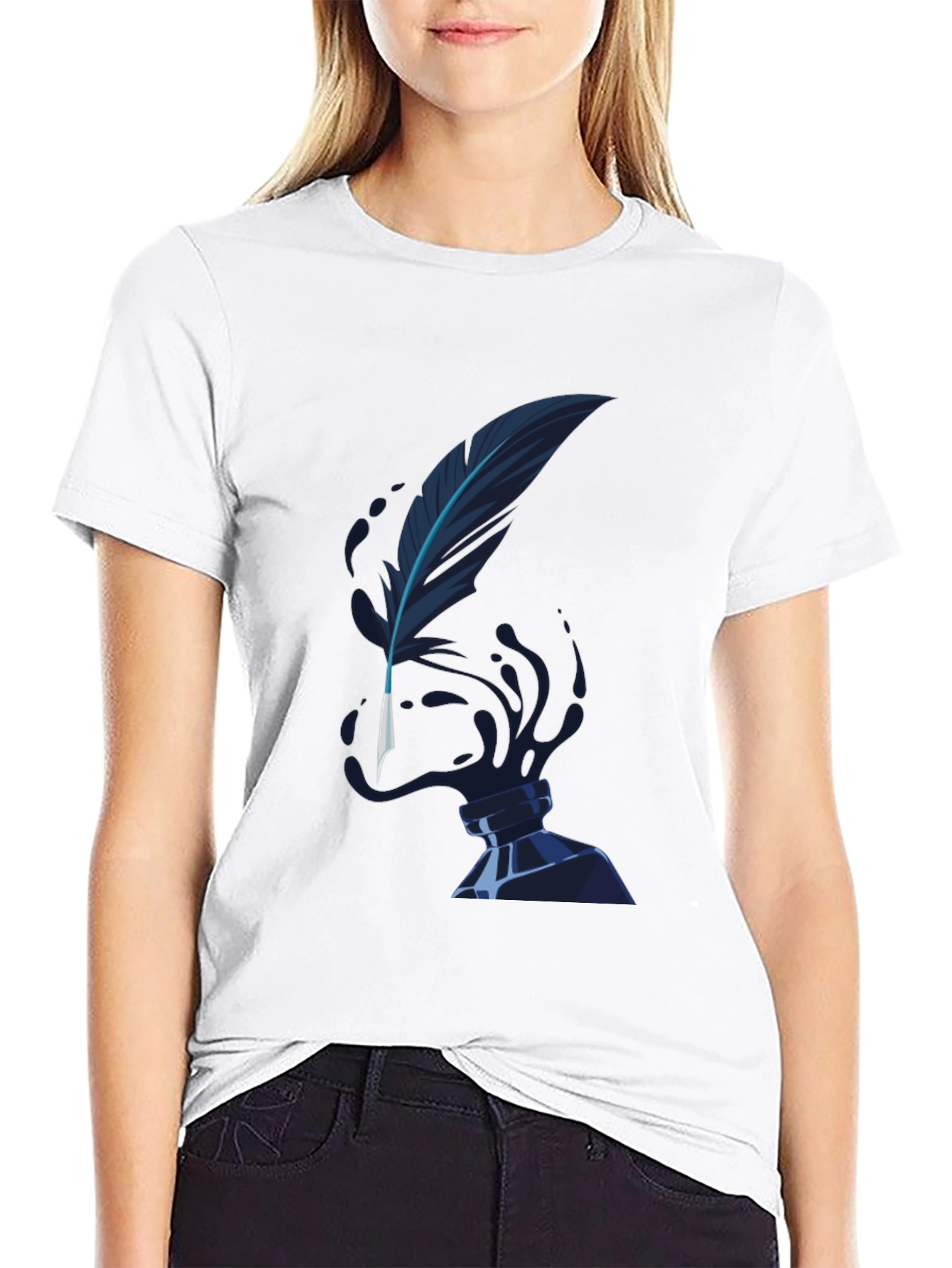 Feather Inkwell Graphic Tee - Classic Black Cotton