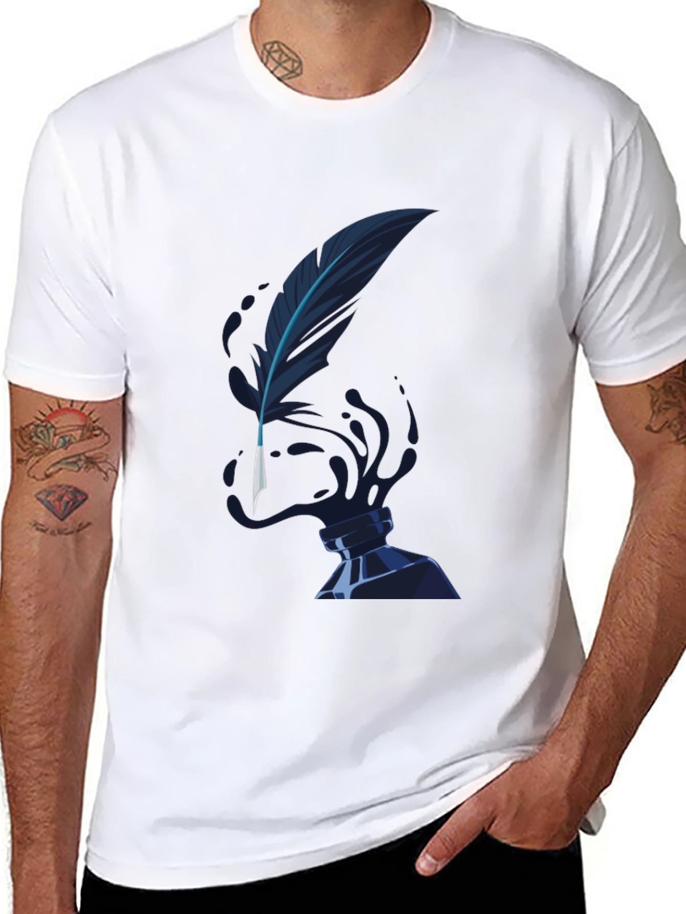 Feather Inkwell Graphic Tee - Classic Black Cotton