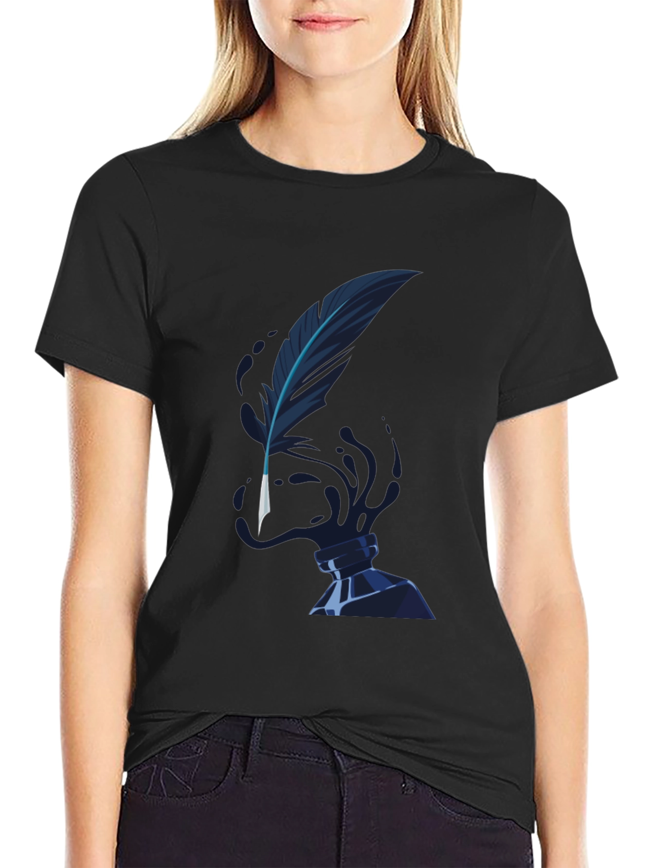 Feather Inkwell Graphic Tee - Classic Black Cotton