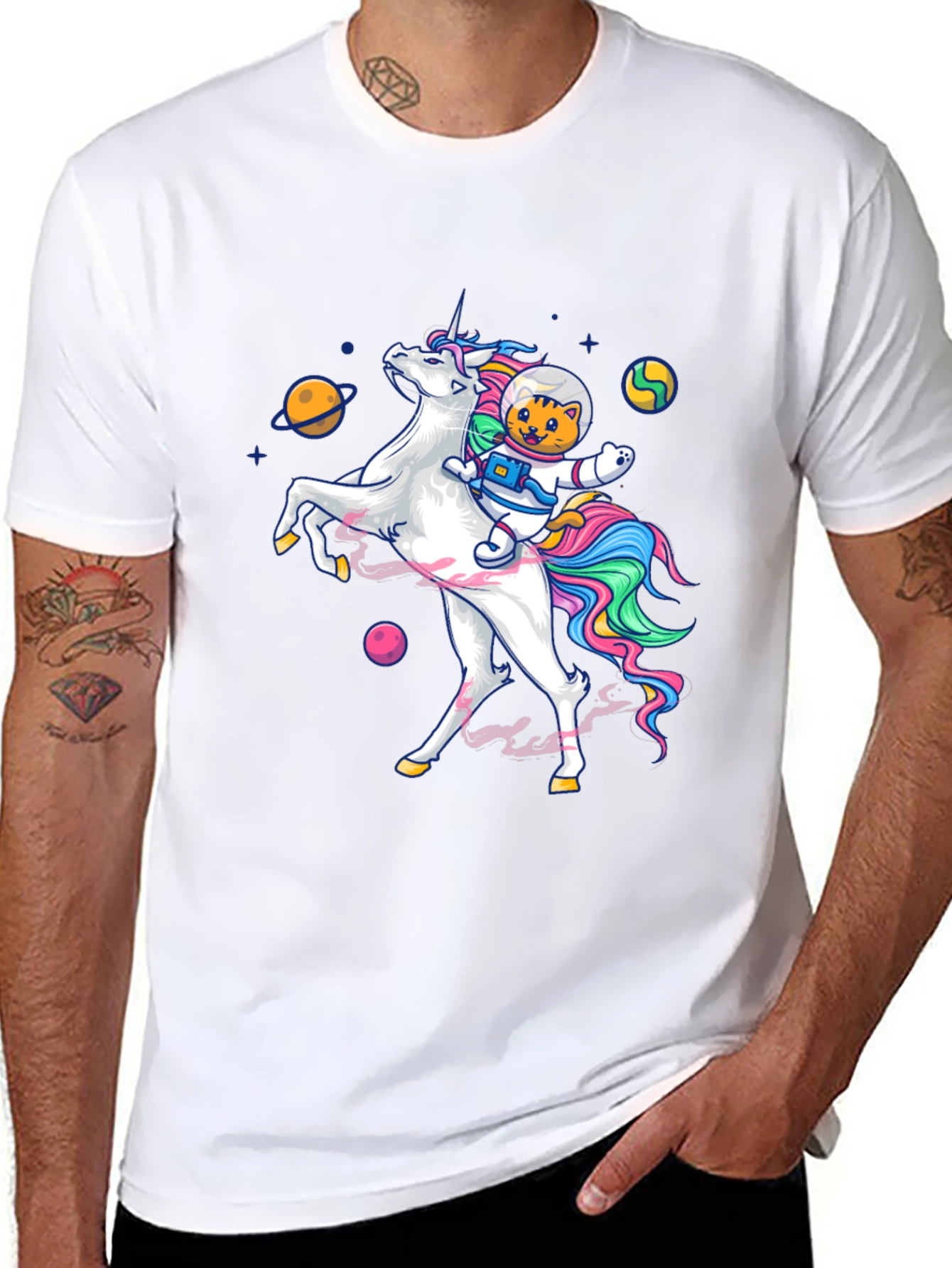 Cosmic Cat Riding Unicorn T-Shirt