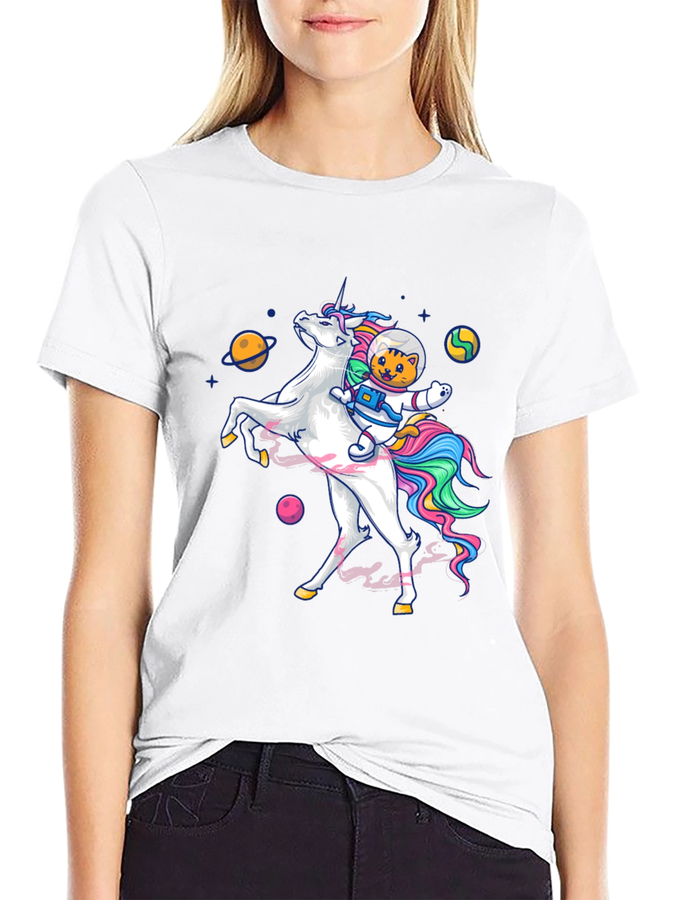 Cosmic Cat Riding Unicorn T-Shirt