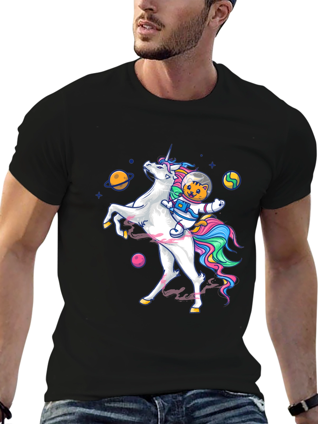 Cosmic Cat Riding Unicorn T-Shirt