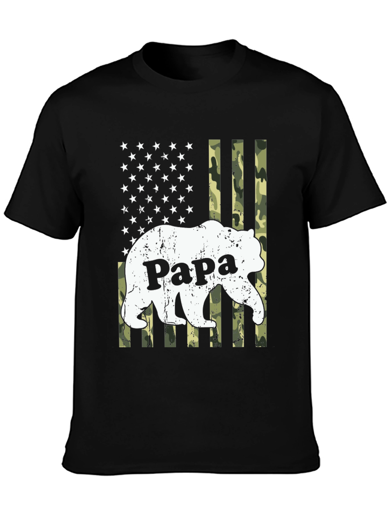 Papa Bear Camo American Flag Graphic T-Shirt