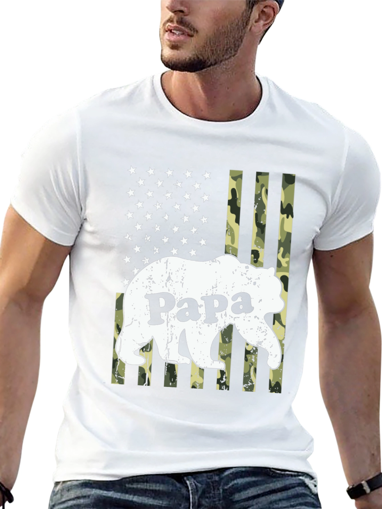 Papa Bear Camo American Flag Graphic T-Shirt