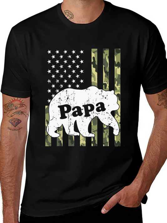 Papa Bear Camo American Flag Graphic T-Shirt