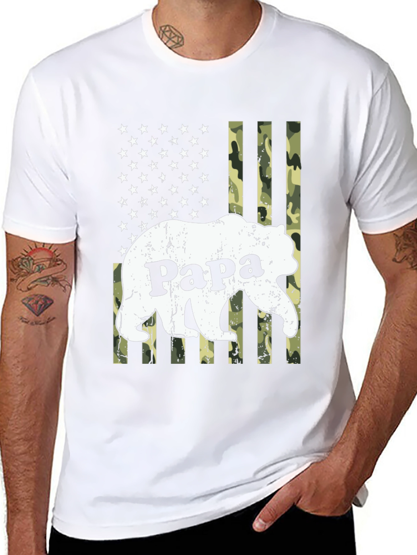 Papa Bear Camo American Flag Graphic T-Shirt