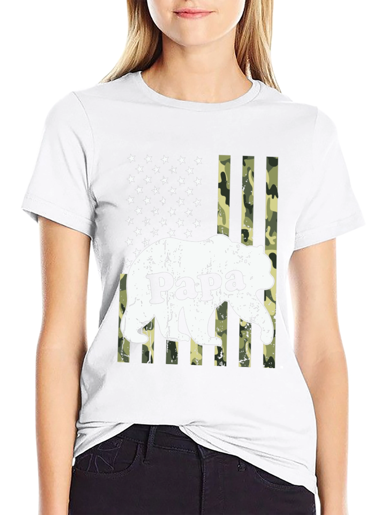 Papa Bear Camo American Flag Graphic T-Shirt