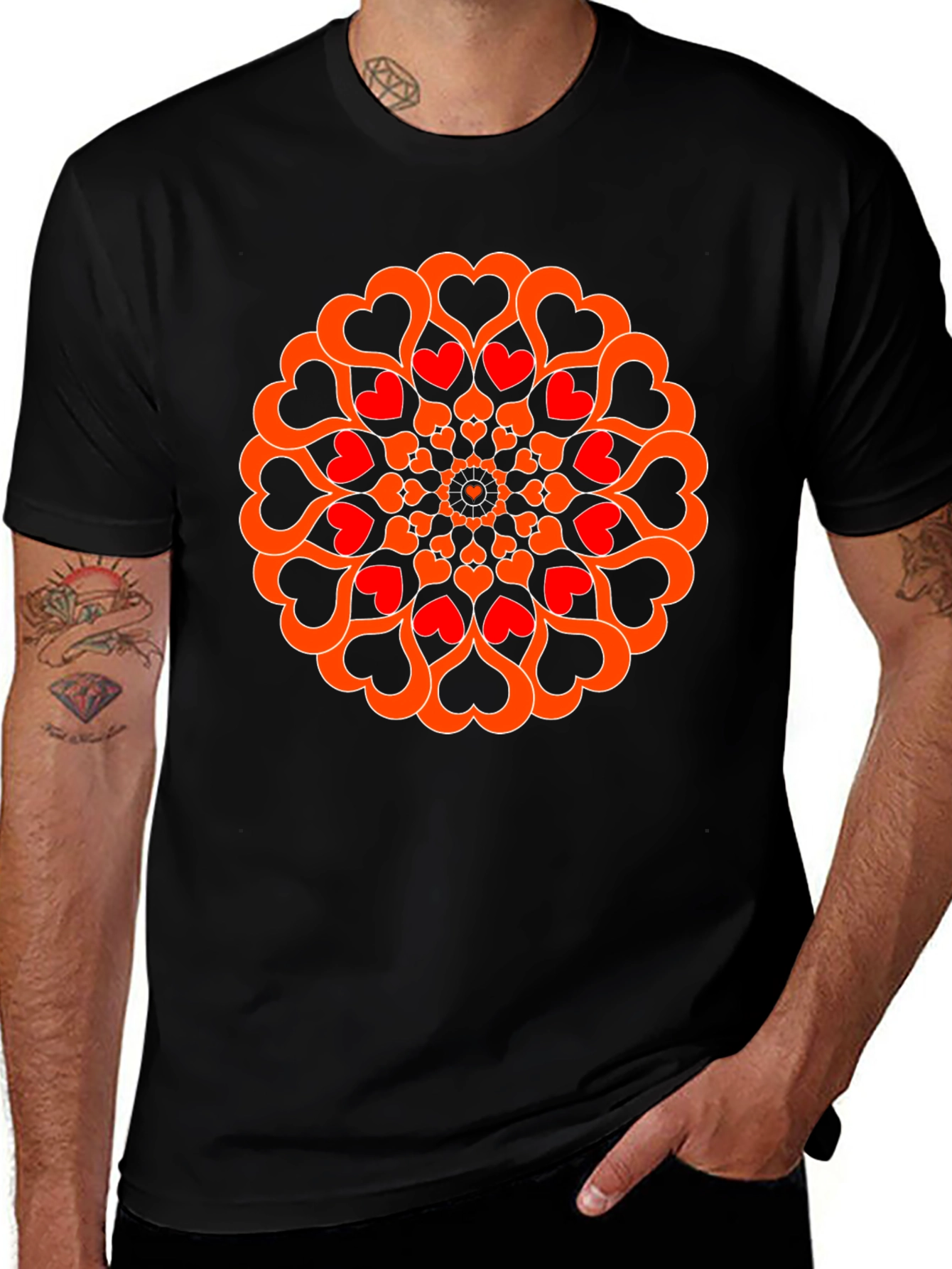 Heart Mandala Graphic Tee - Black
