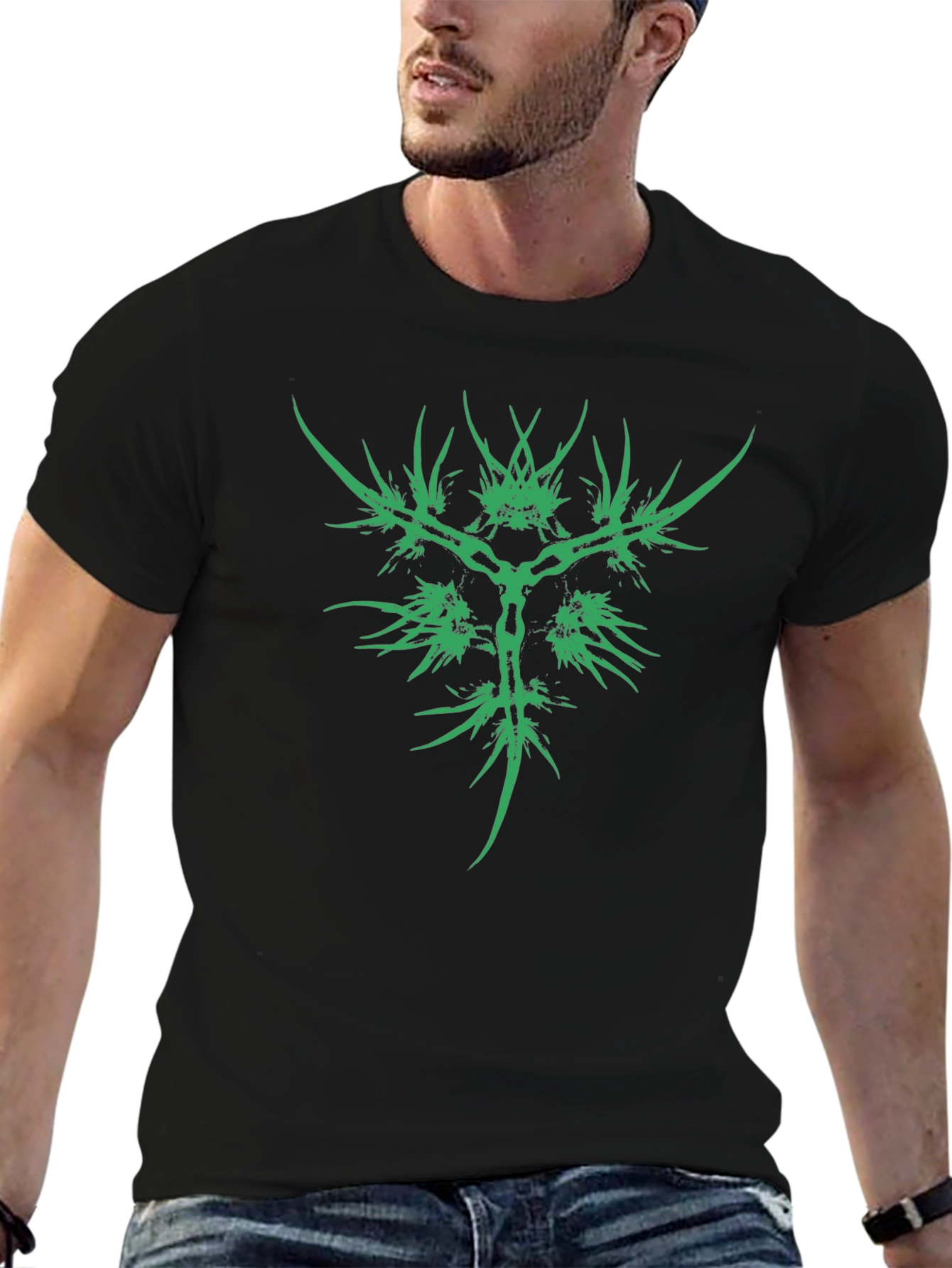 Abstract Green Graphic Black T-Shirt