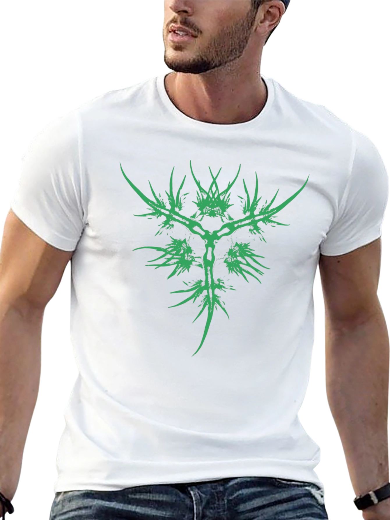 Abstract Green Graphic Black T-Shirt
