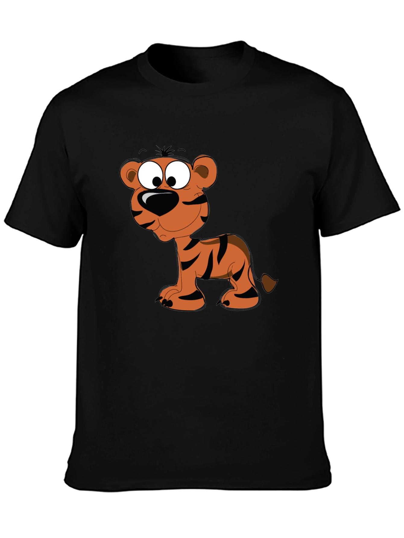 Cartoon Tiger Graphic Tee - Black Cotton T-Shirt