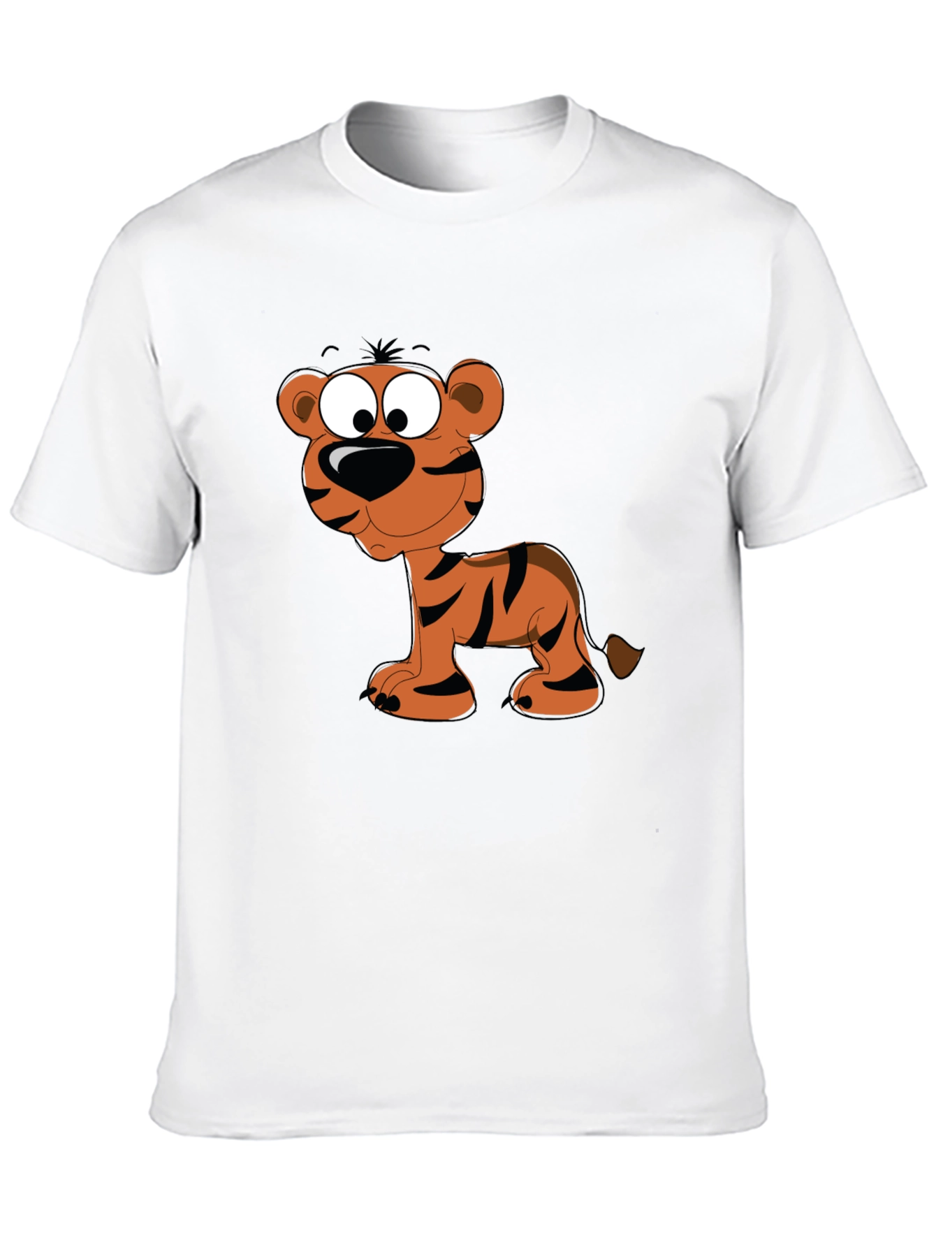 Cartoon Tiger Graphic Tee - Black Cotton T-Shirt