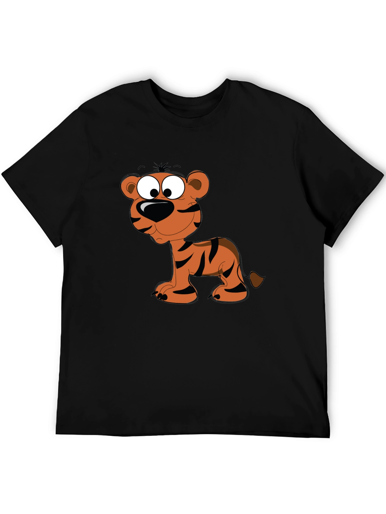 Cartoon Tiger Graphic Tee - Black Cotton T-Shirt