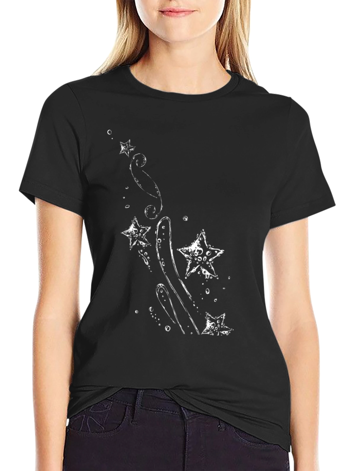 Black T-Shirt with Starfish Graphic