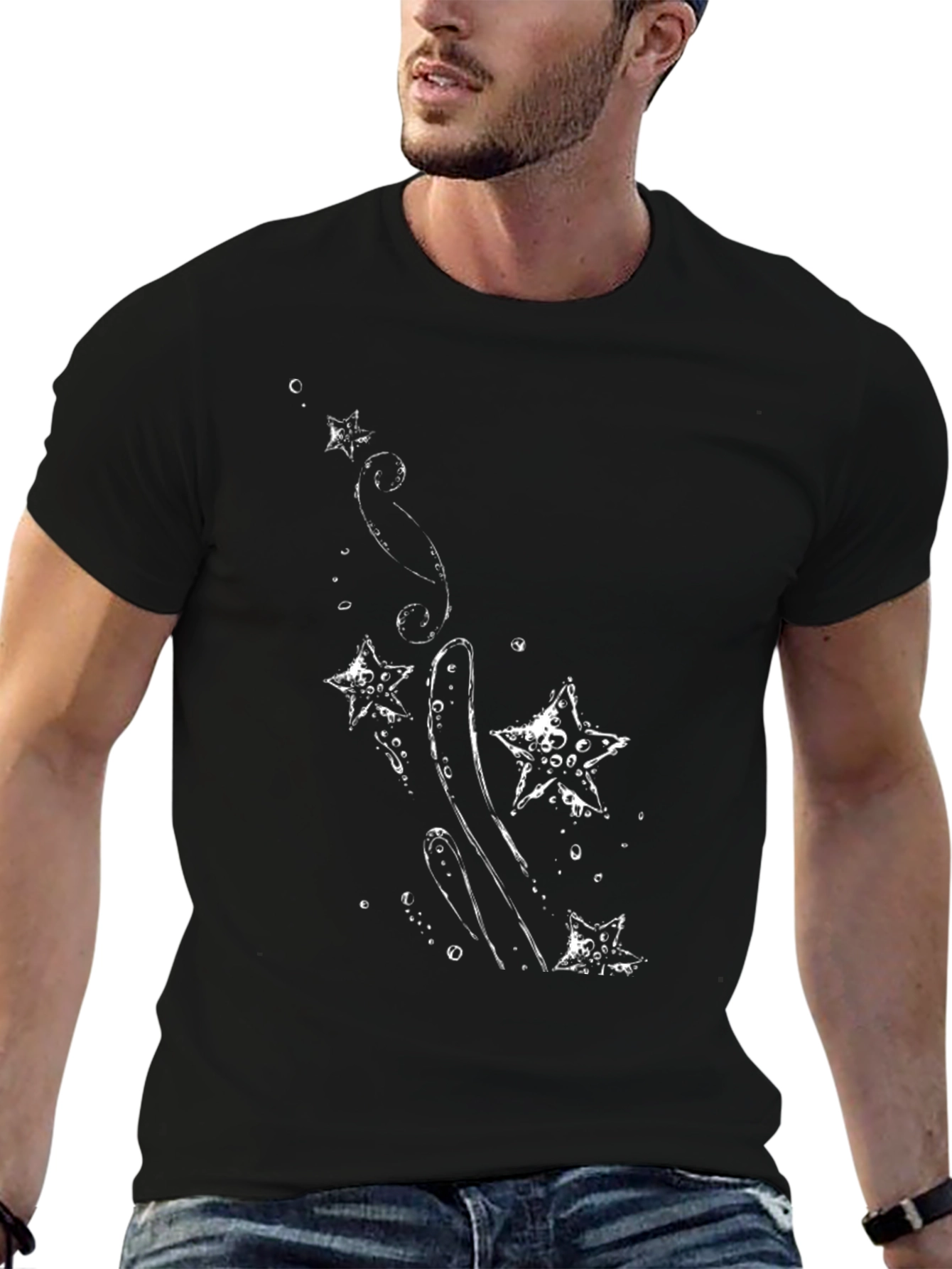 Black T-Shirt with Starfish Graphic