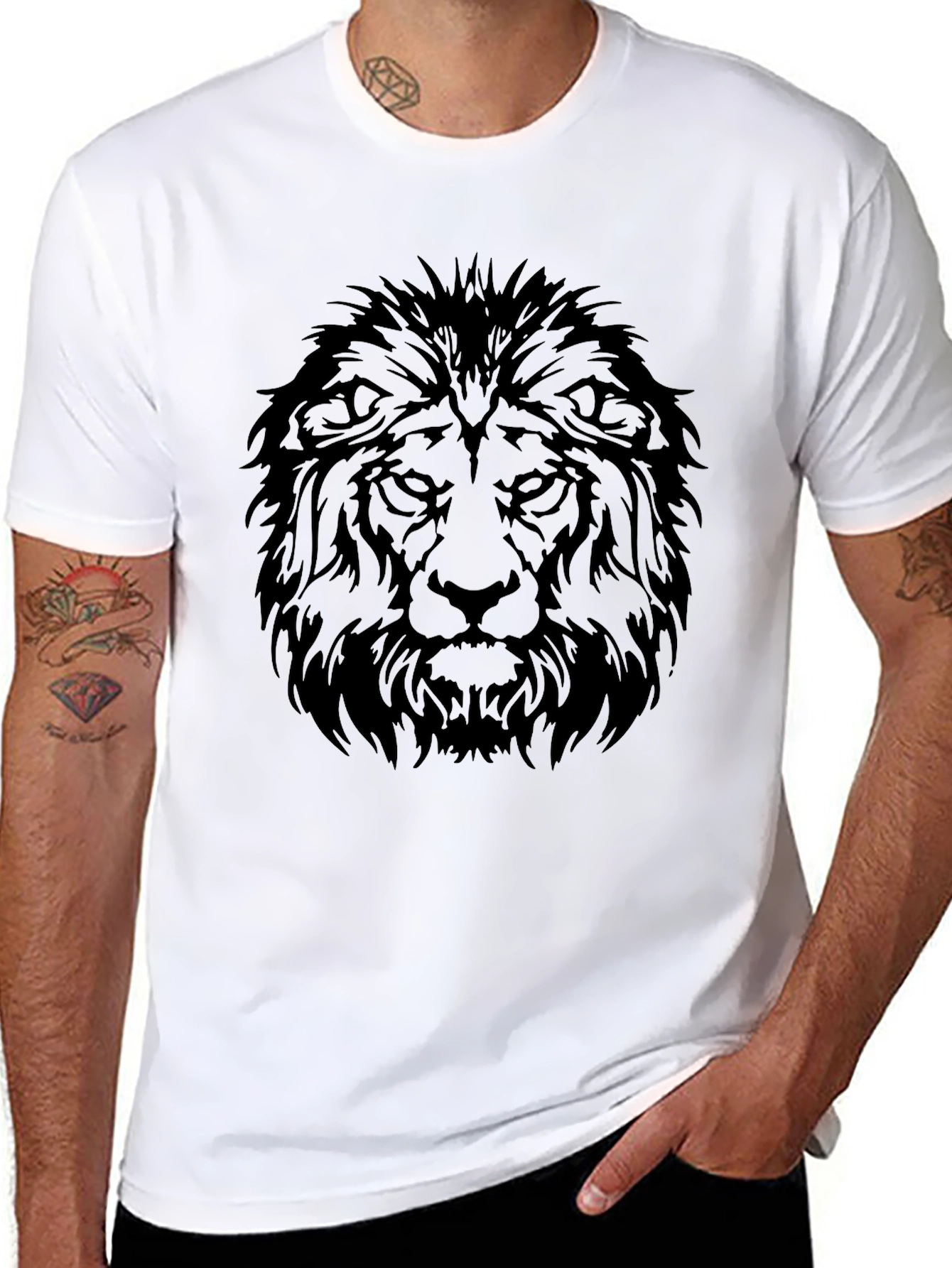 Lion Graphic Tee - Black Cotton T-Shirt