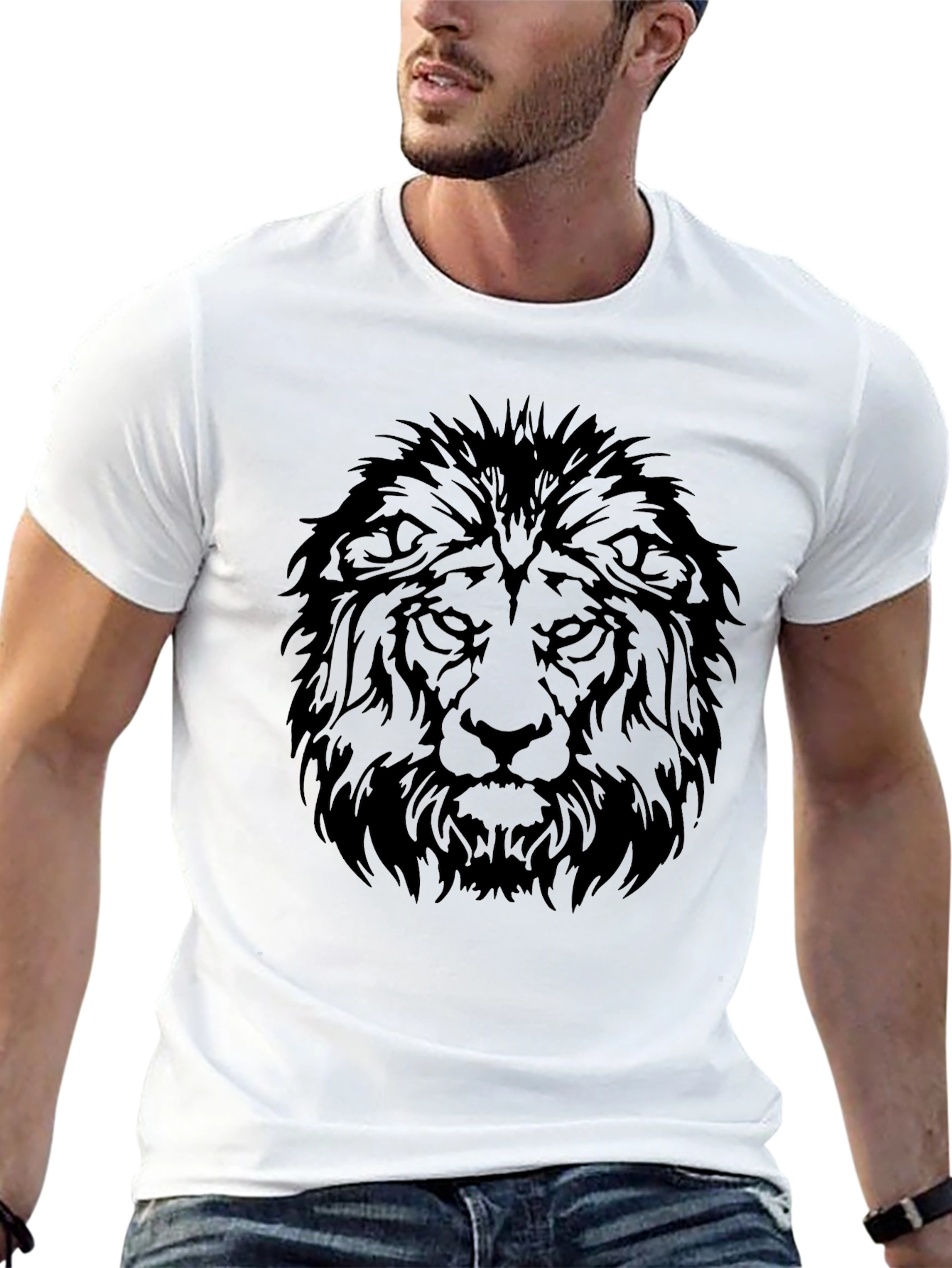 Lion Graphic Tee - Black Cotton T-Shirt