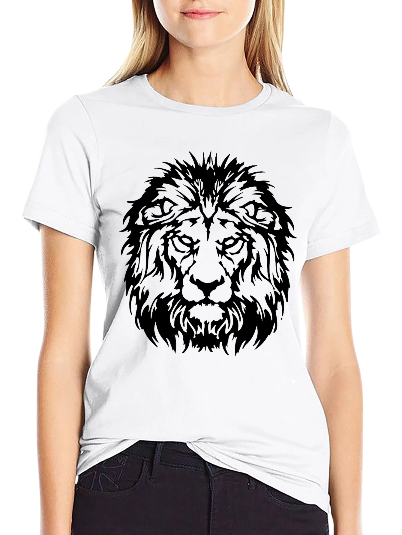 Lion Graphic Tee - Black Cotton T-Shirt