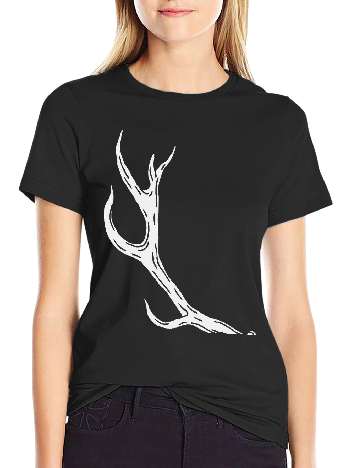 Mens Black T-Shirt with Abstract Antler Design