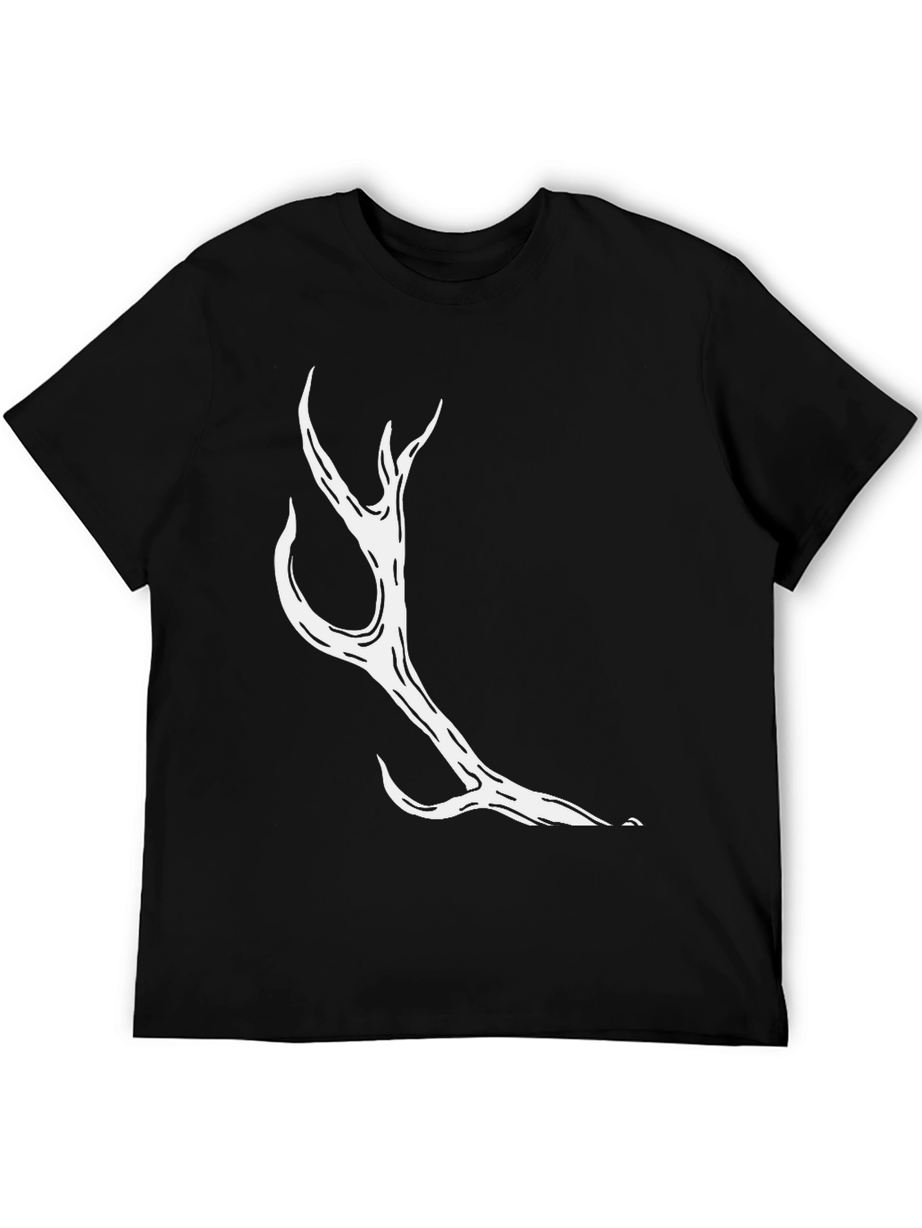 Mens Black T-Shirt with Abstract Antler Design