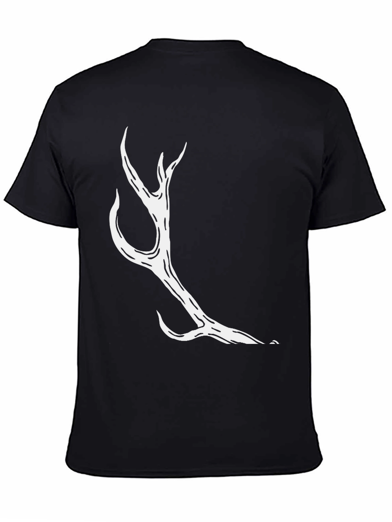 Mens Black T-Shirt with Abstract Antler Design