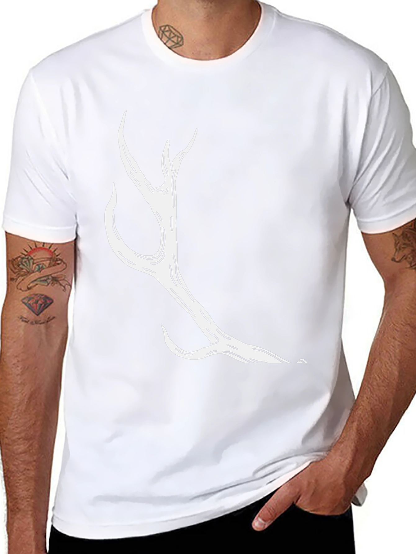 Mens Black T-Shirt with Abstract Antler Design