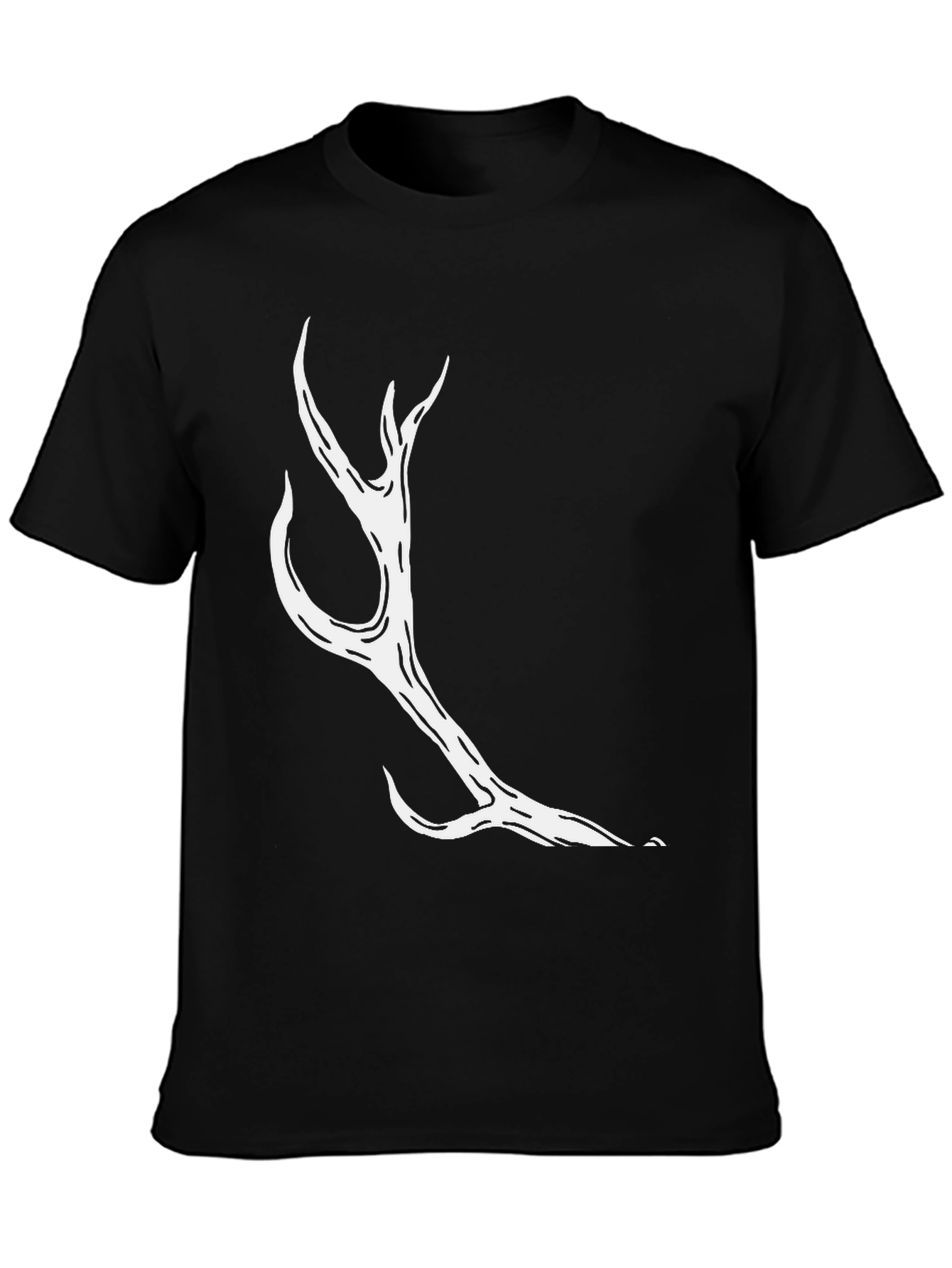 Mens Black T-Shirt with Abstract Antler Design