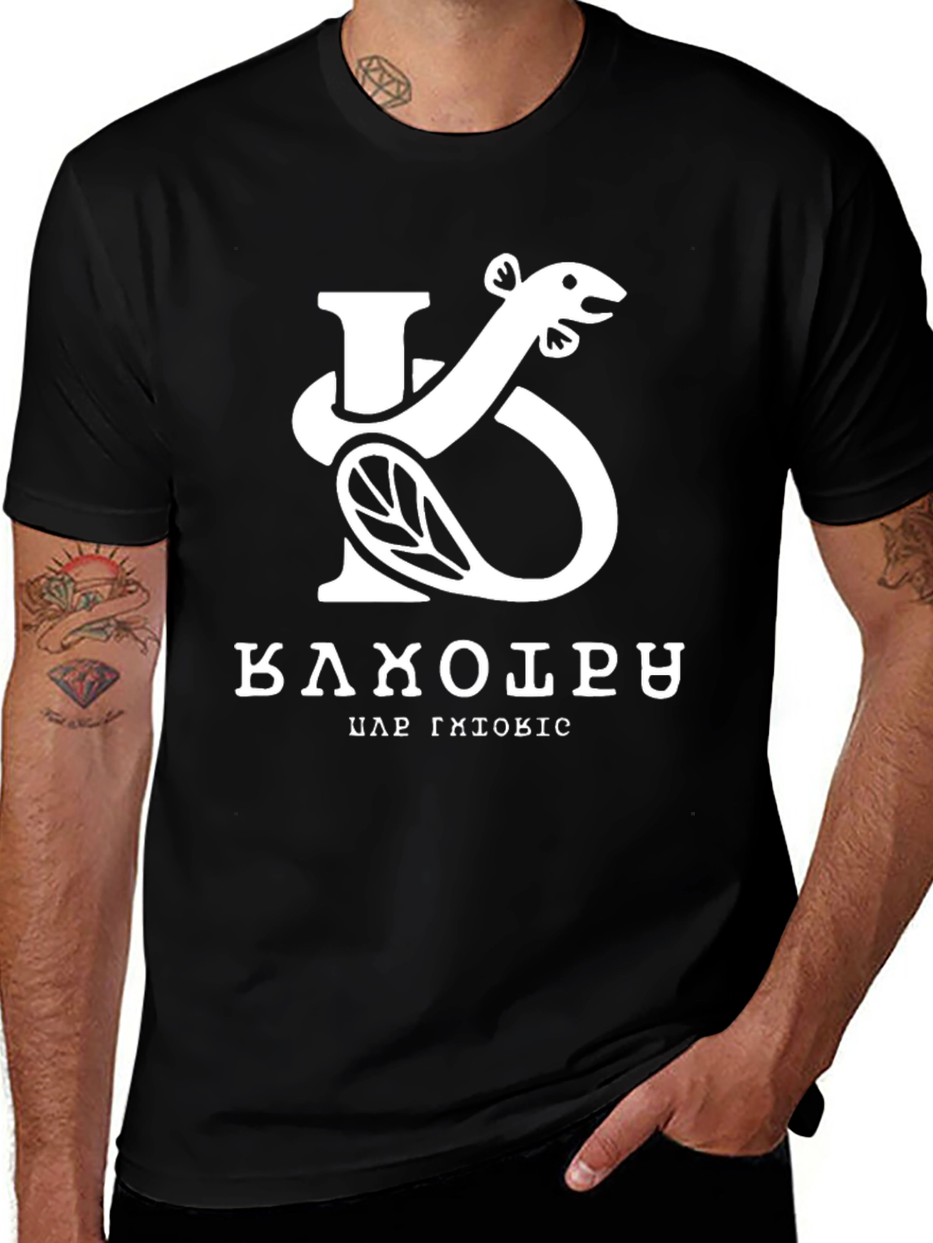 Black T-Shirt with Snake & Cyrillic Text Design