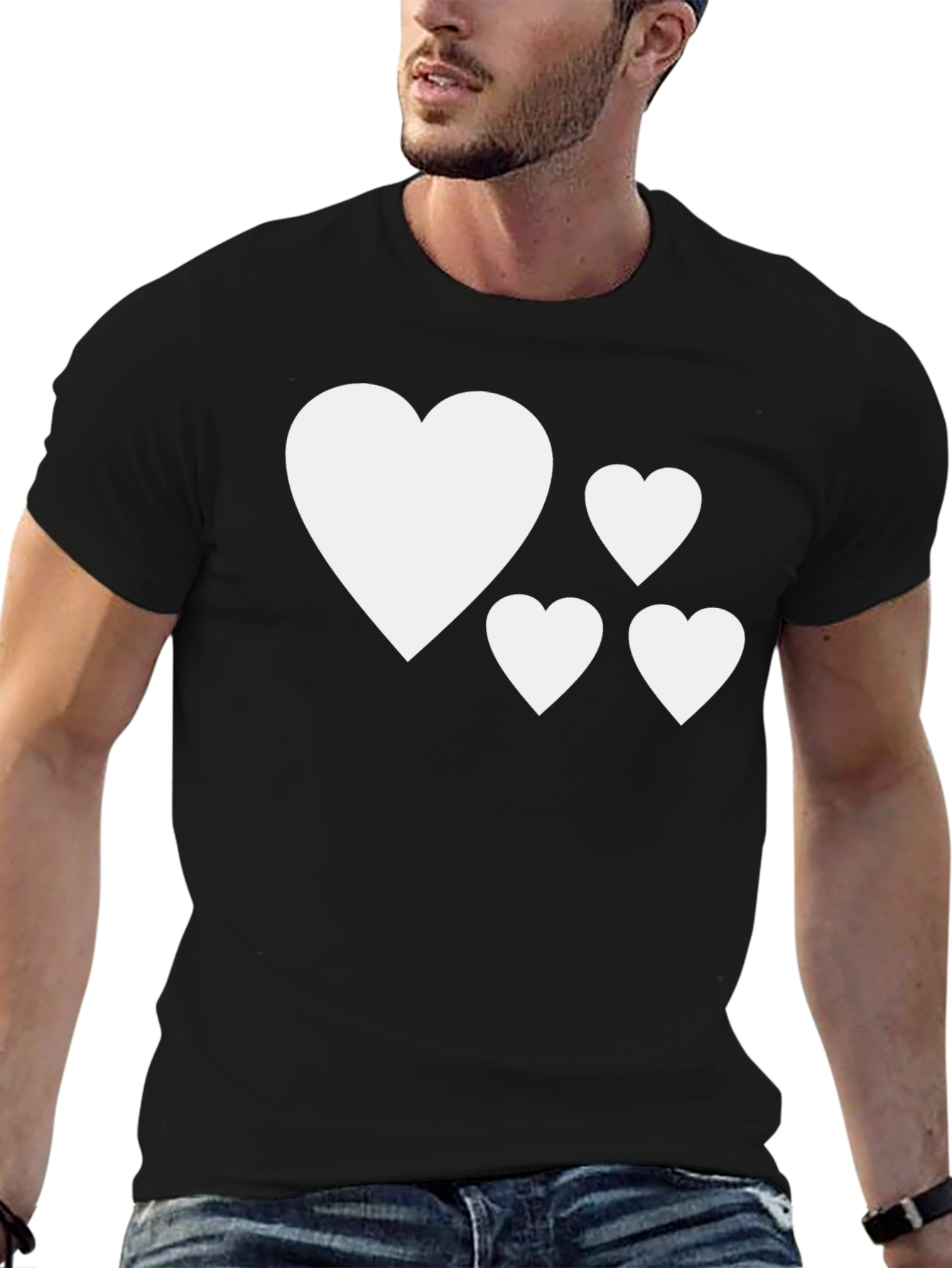 Heart Pattern Black T-Shirt
