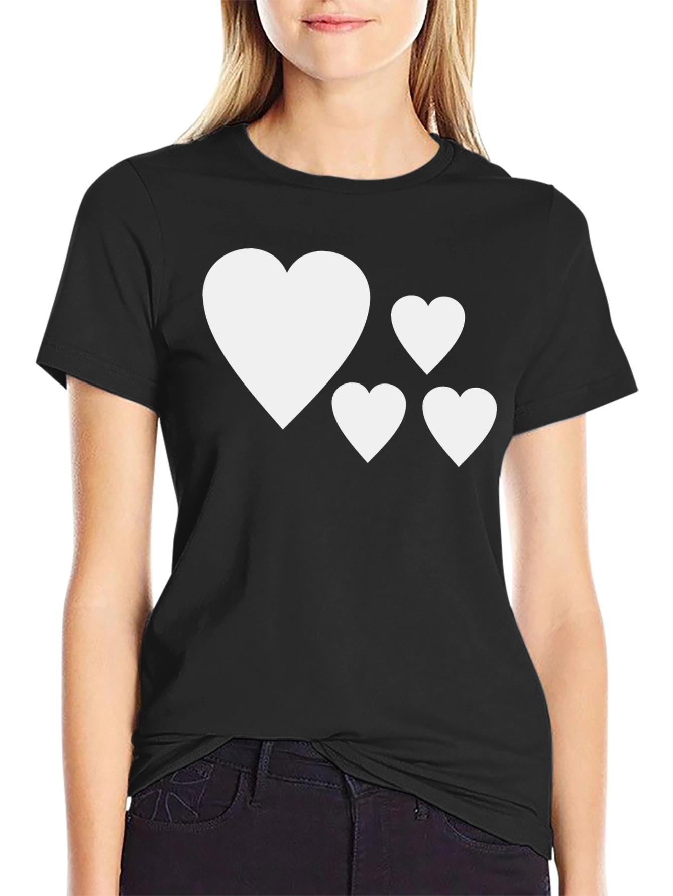 Heart Pattern Black T-Shirt